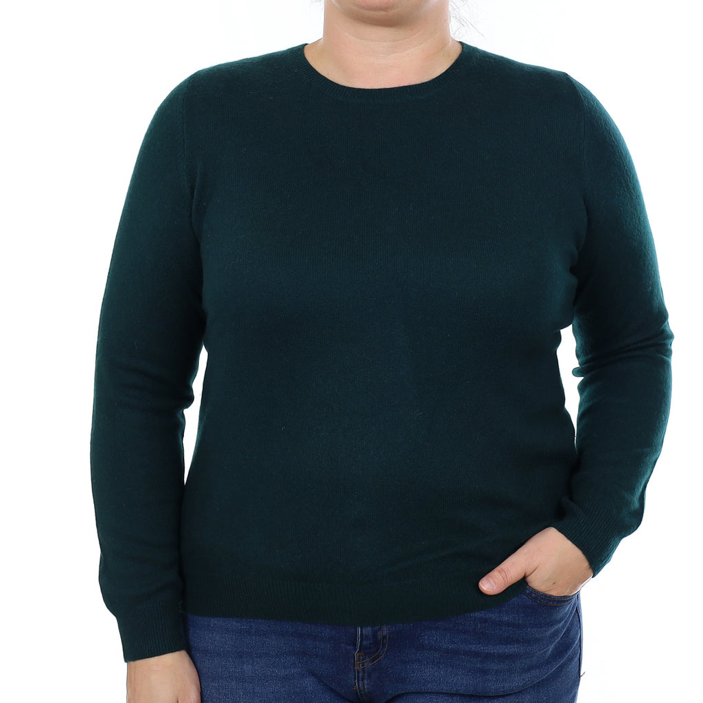 Bottle Green Cashmere Crew Neck Jumper Large