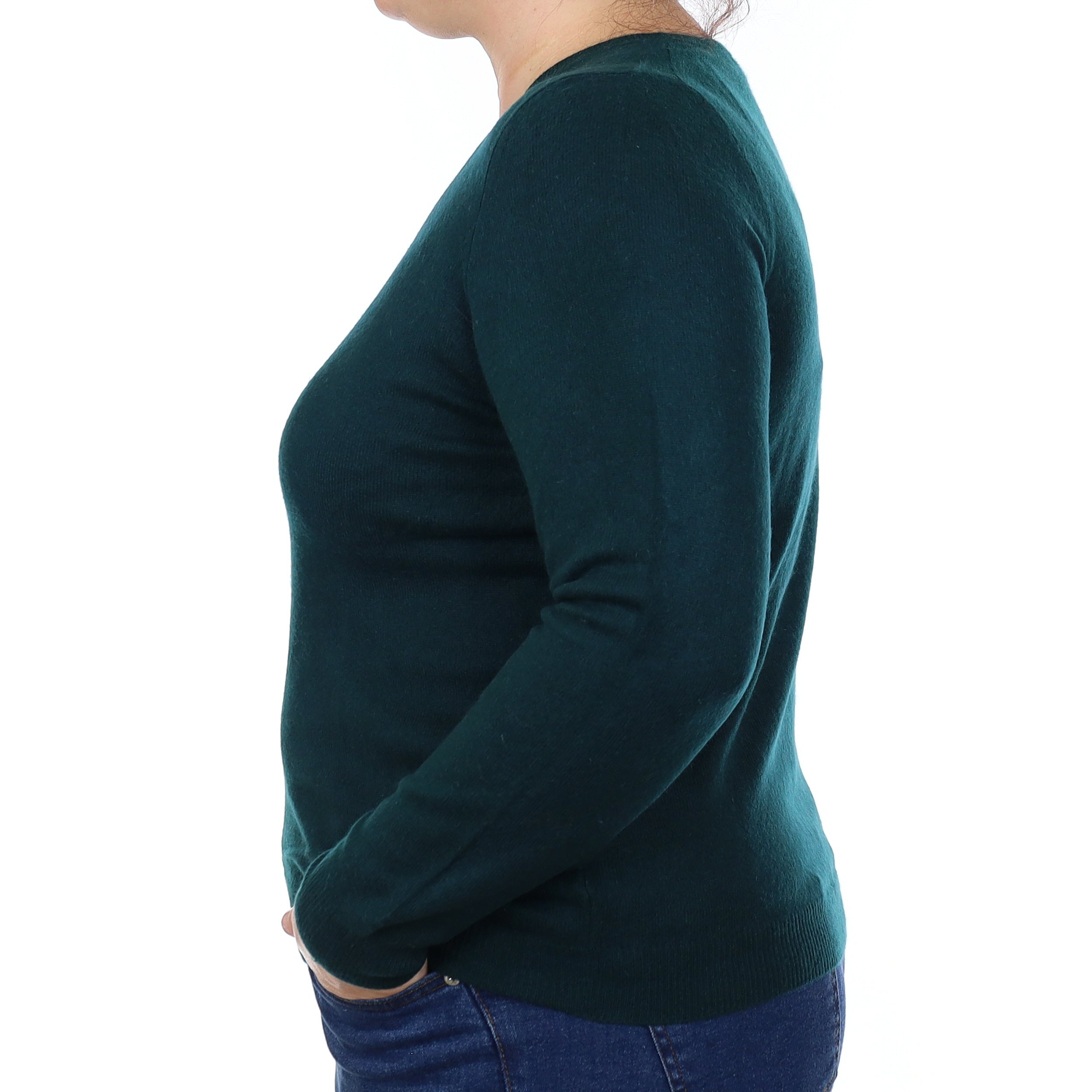 Bottle Green Cashmere Crew Neck Jumper Large