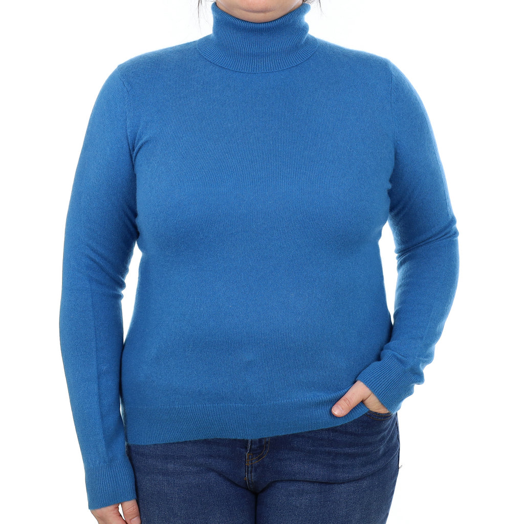 Ocean Blue Cashmere Polo Neck Jumper Large