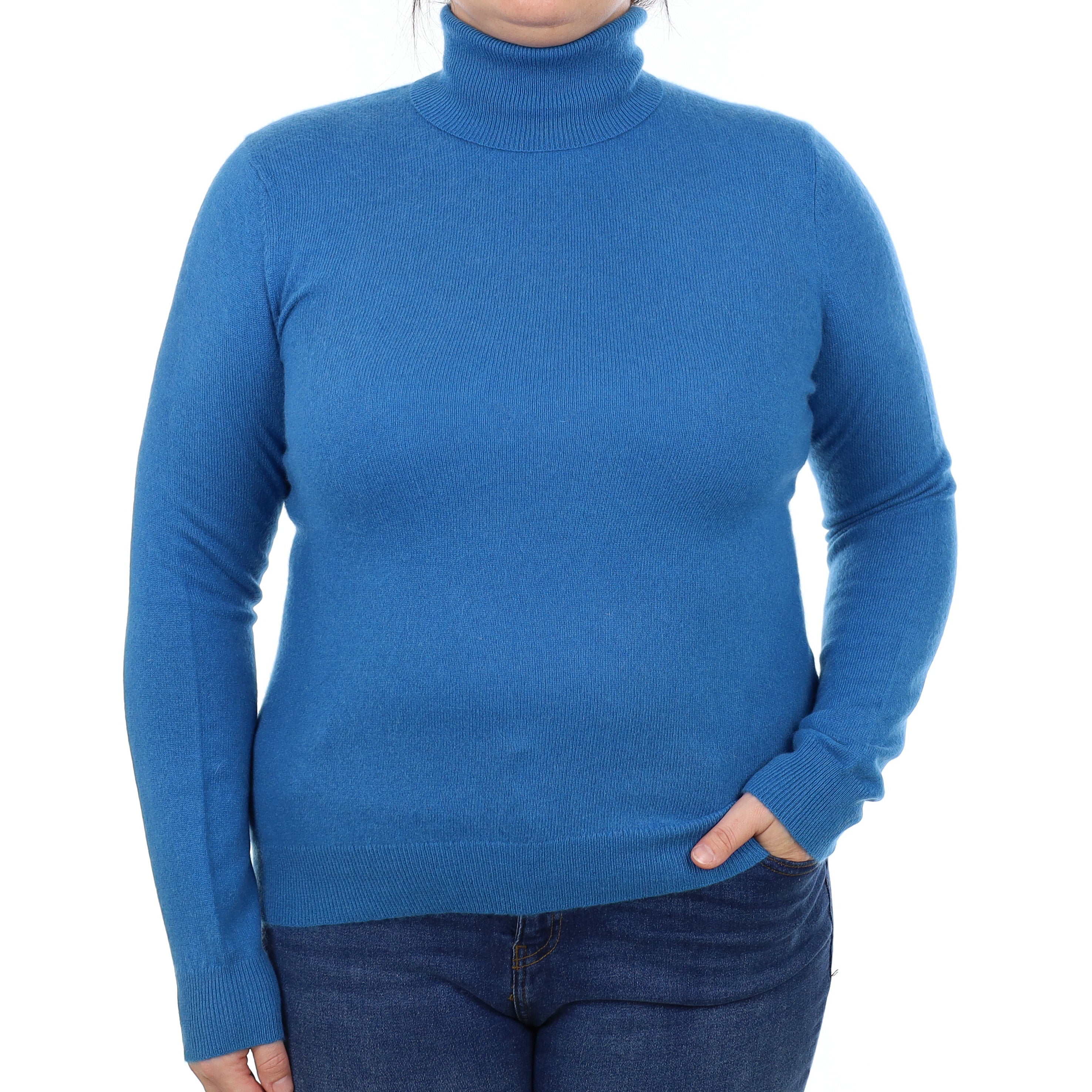 Ocean Blue Cashmere Polo Neck Jumper Large