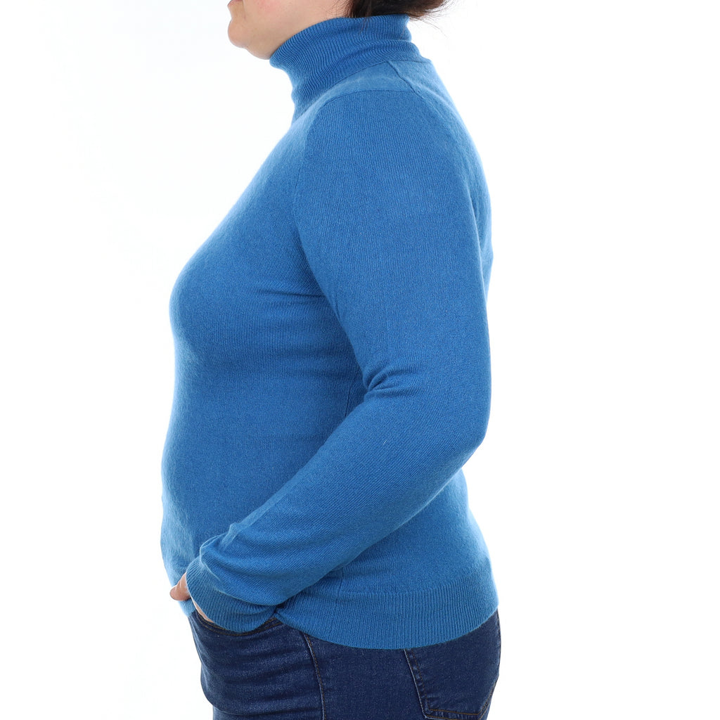 Ocean Blue Cashmere Polo Neck Jumper Large