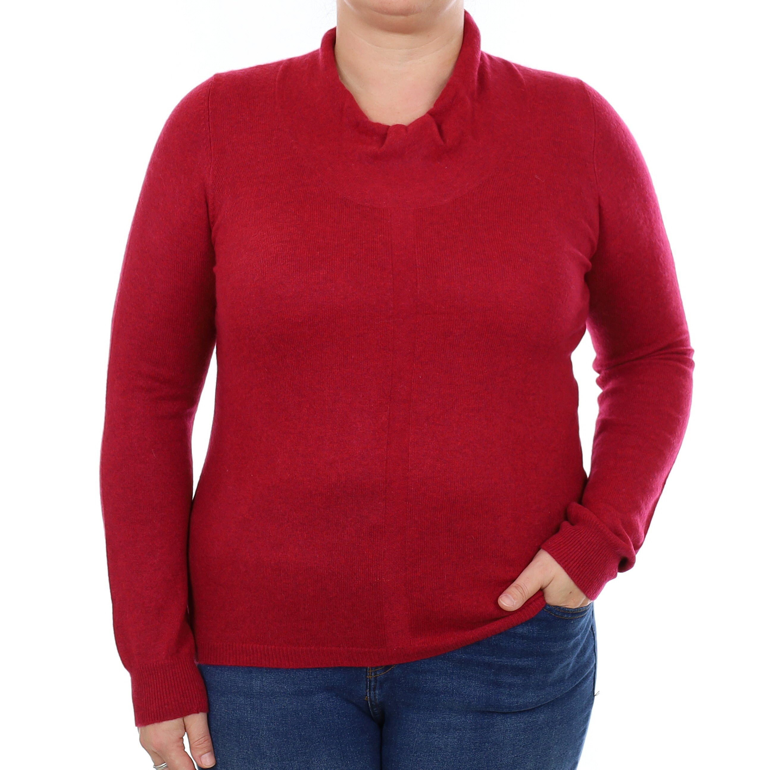 Cranberry Red Cashmere Funnel Neck Jumper Large