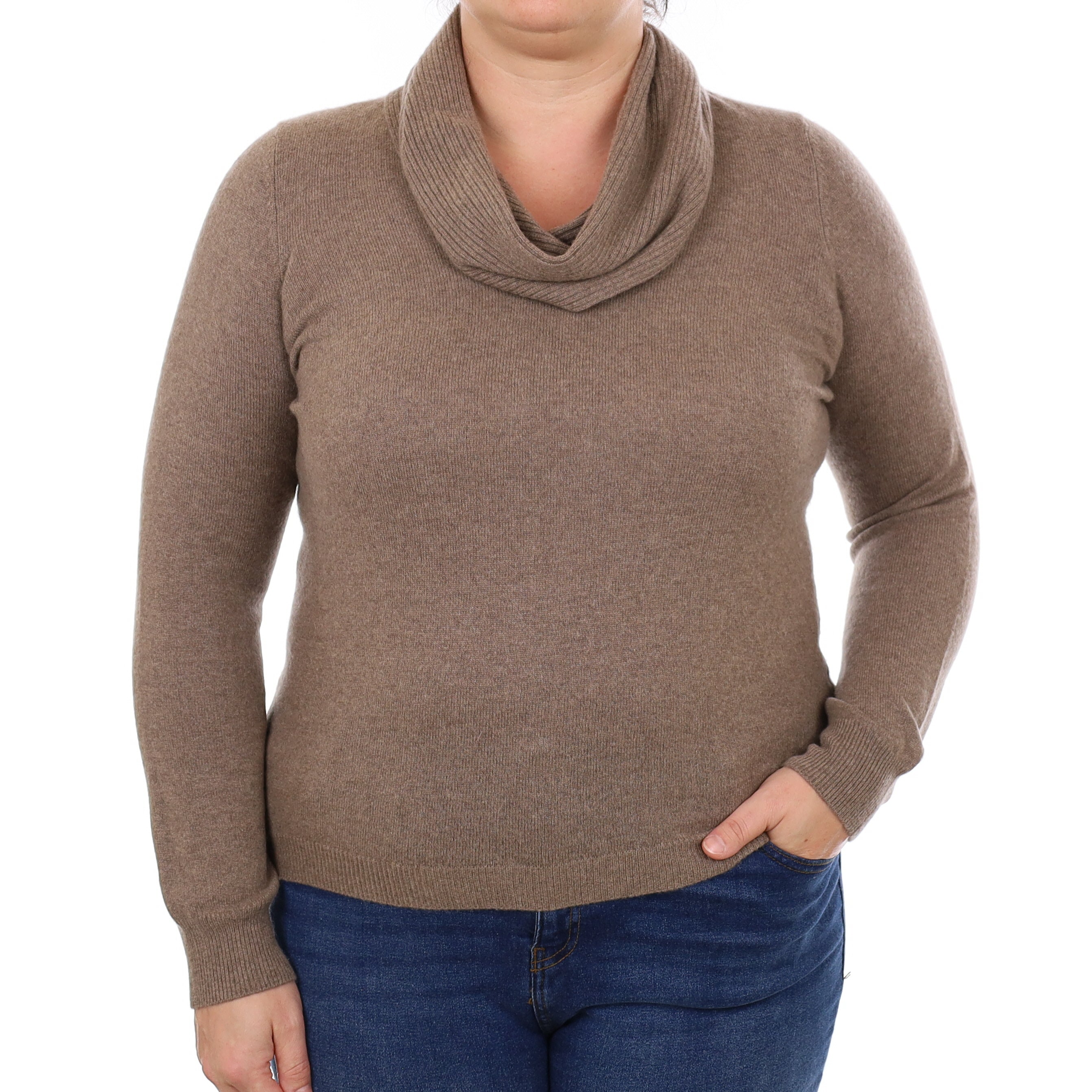 Mocha Brown Cashmere Cowl Neck Jumper Large