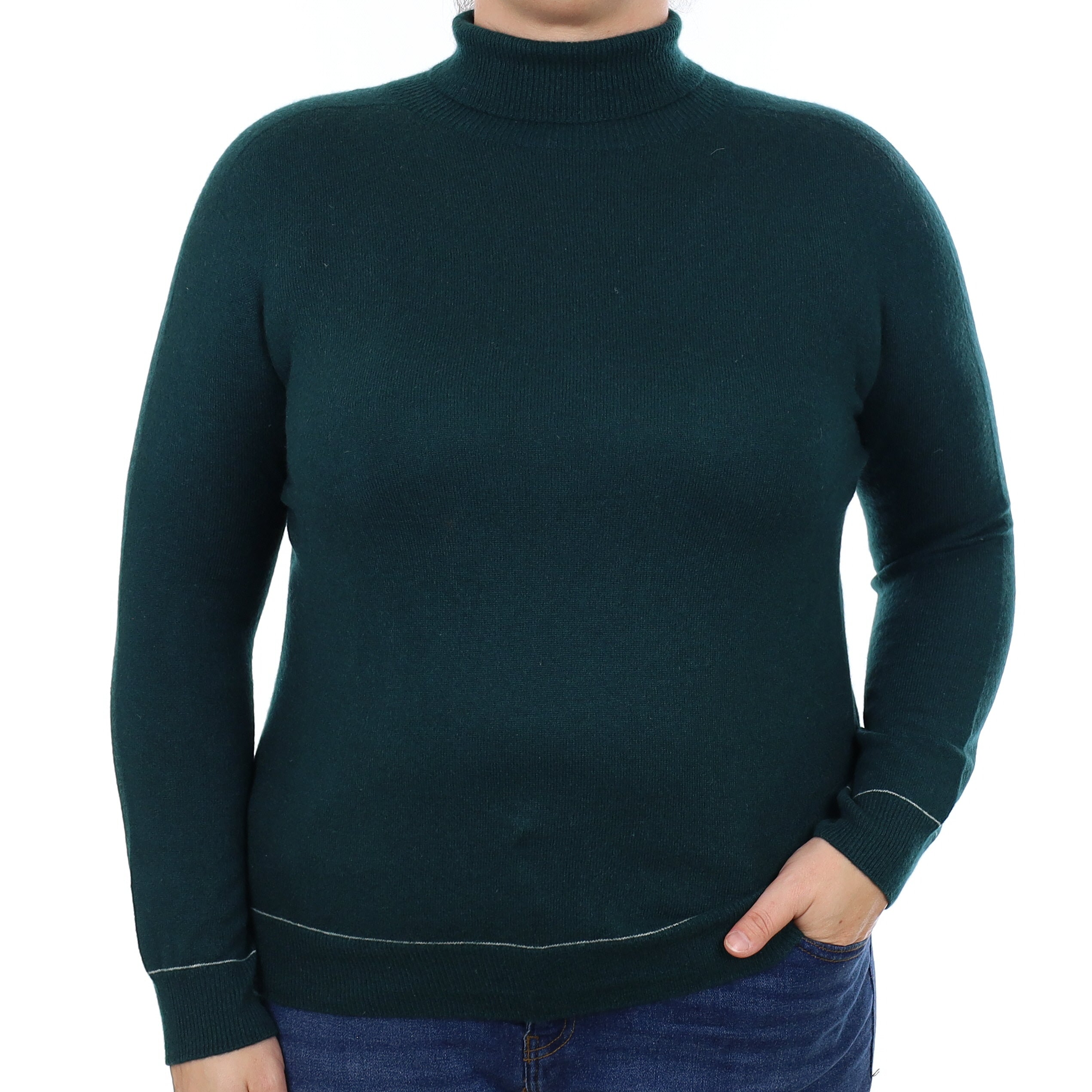 Bottle Green Cashmere Polo Neck Jumper Large