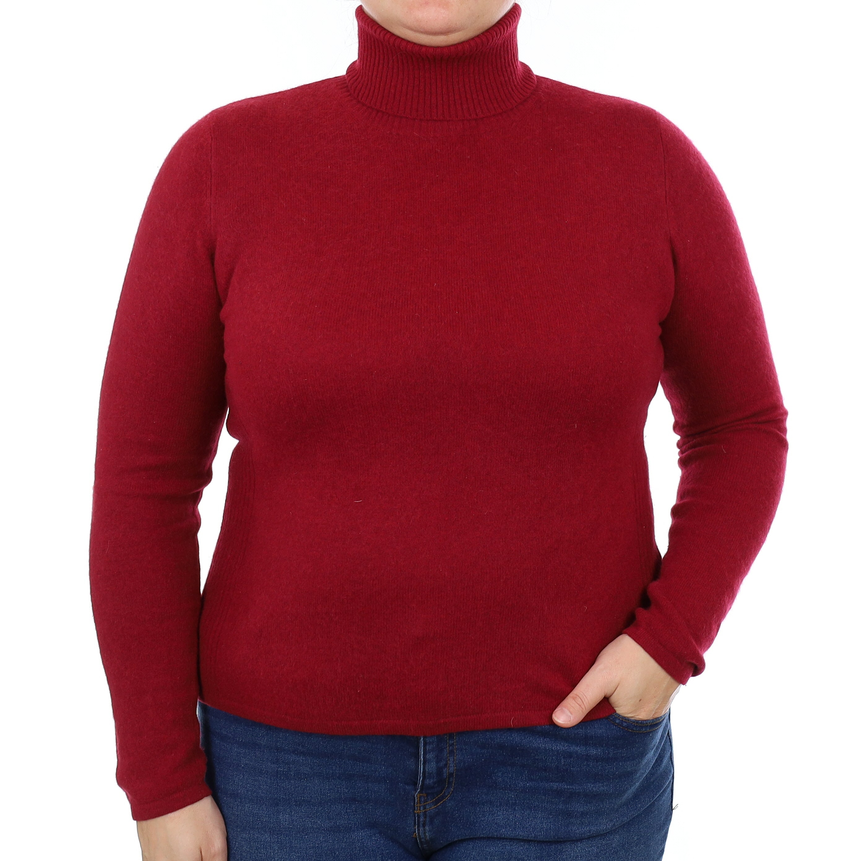 Cherry Red Cashmere Polo Neck Jumper Large