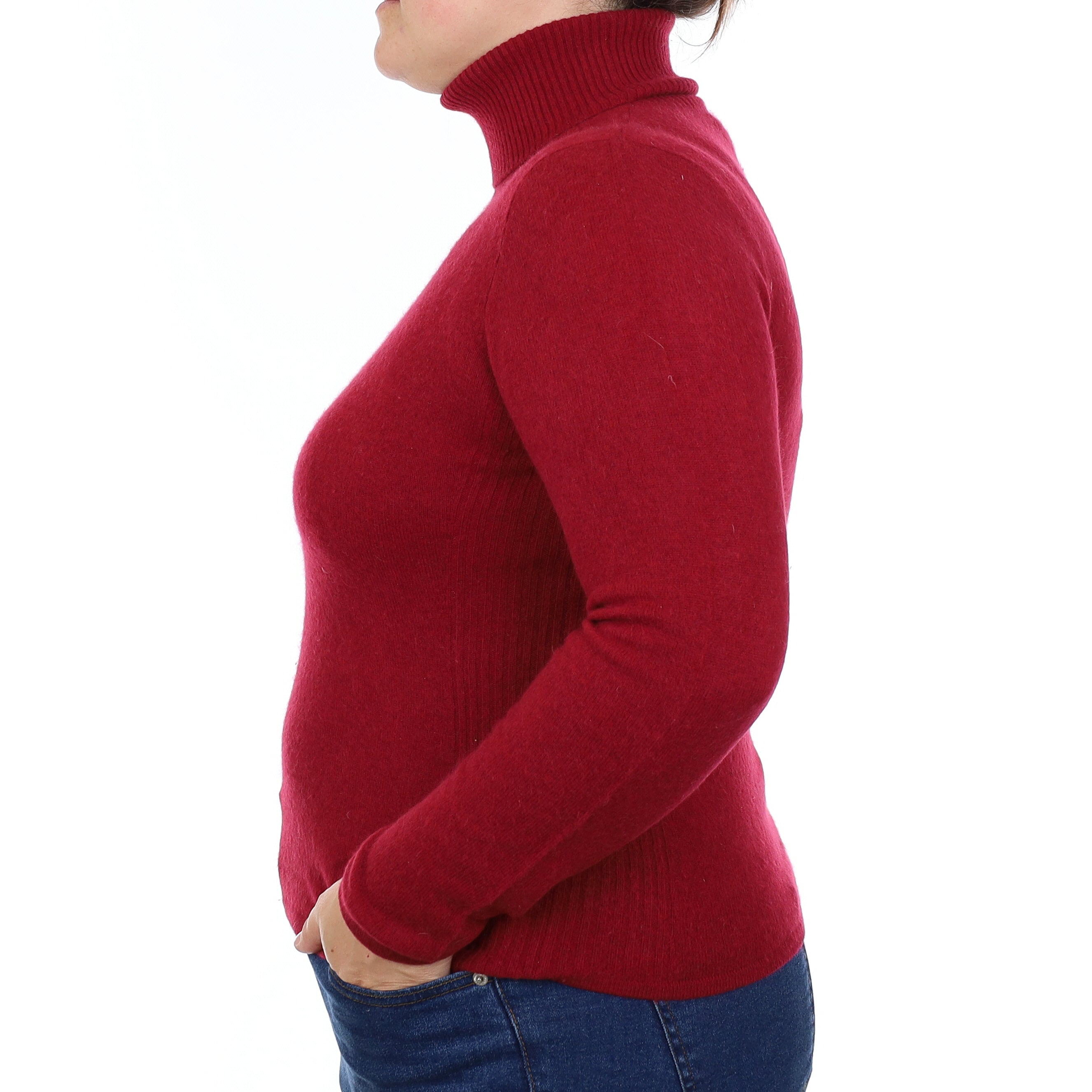 Cherry Red Cashmere Polo Neck Jumper Large