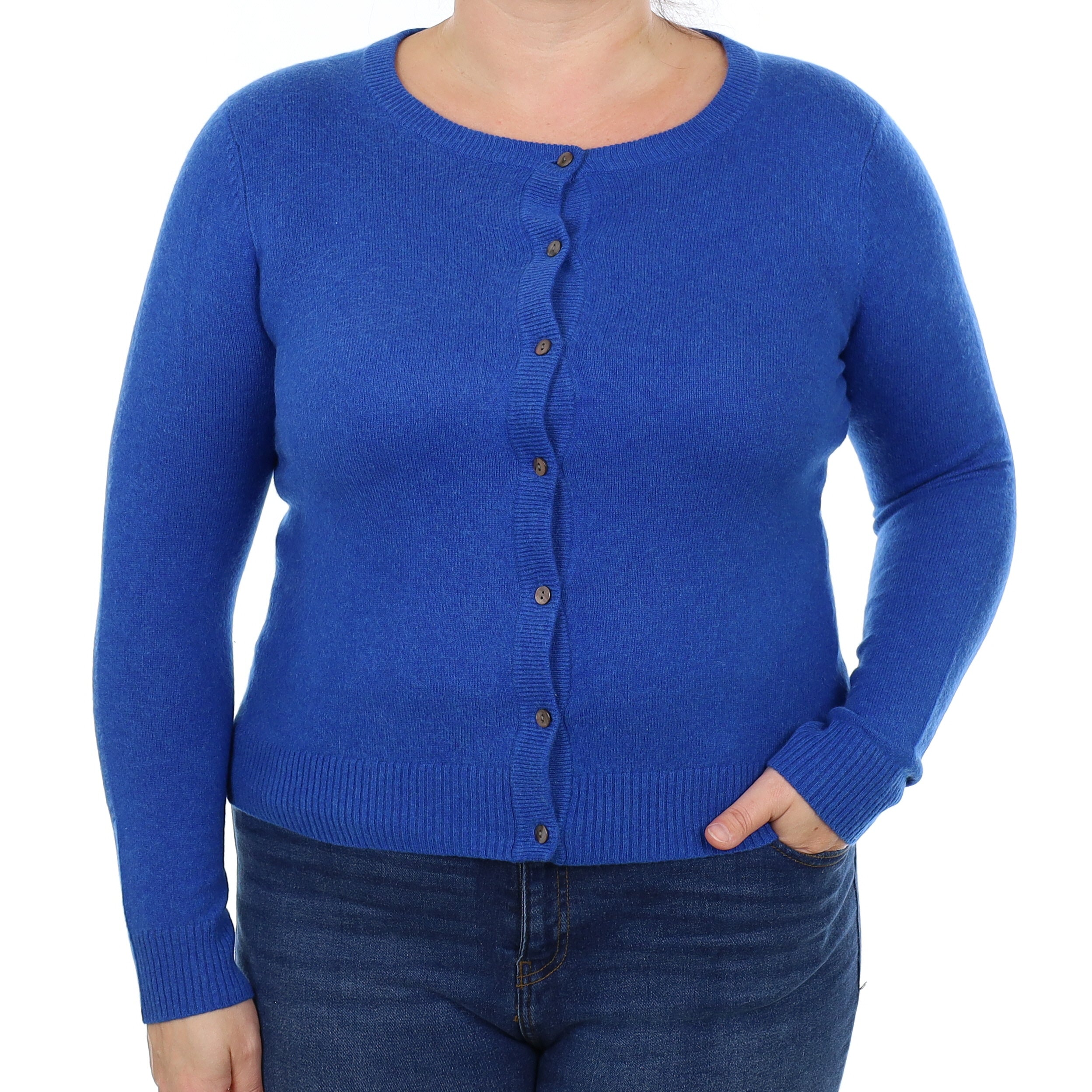 Cobalt Blue Cashmere Crew Neck Cardigan Large