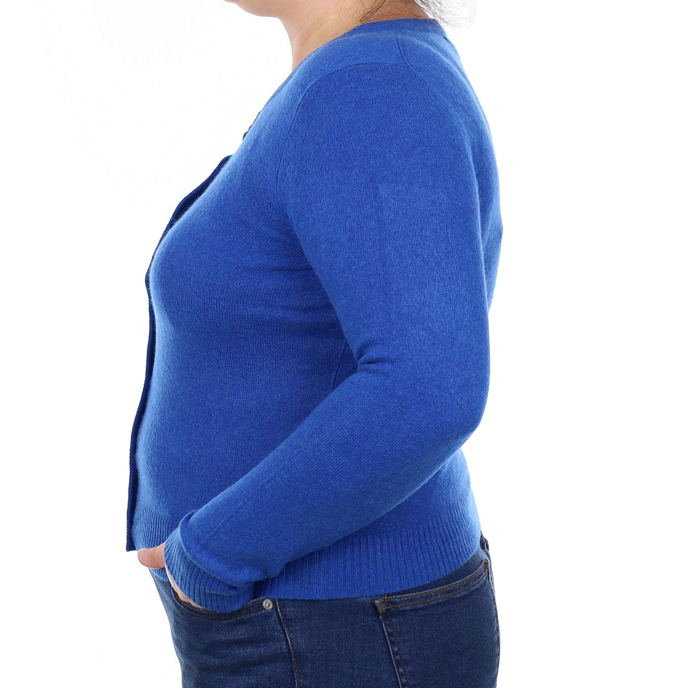 Cobalt Blue Cashmere Crew Neck Cardigan Large