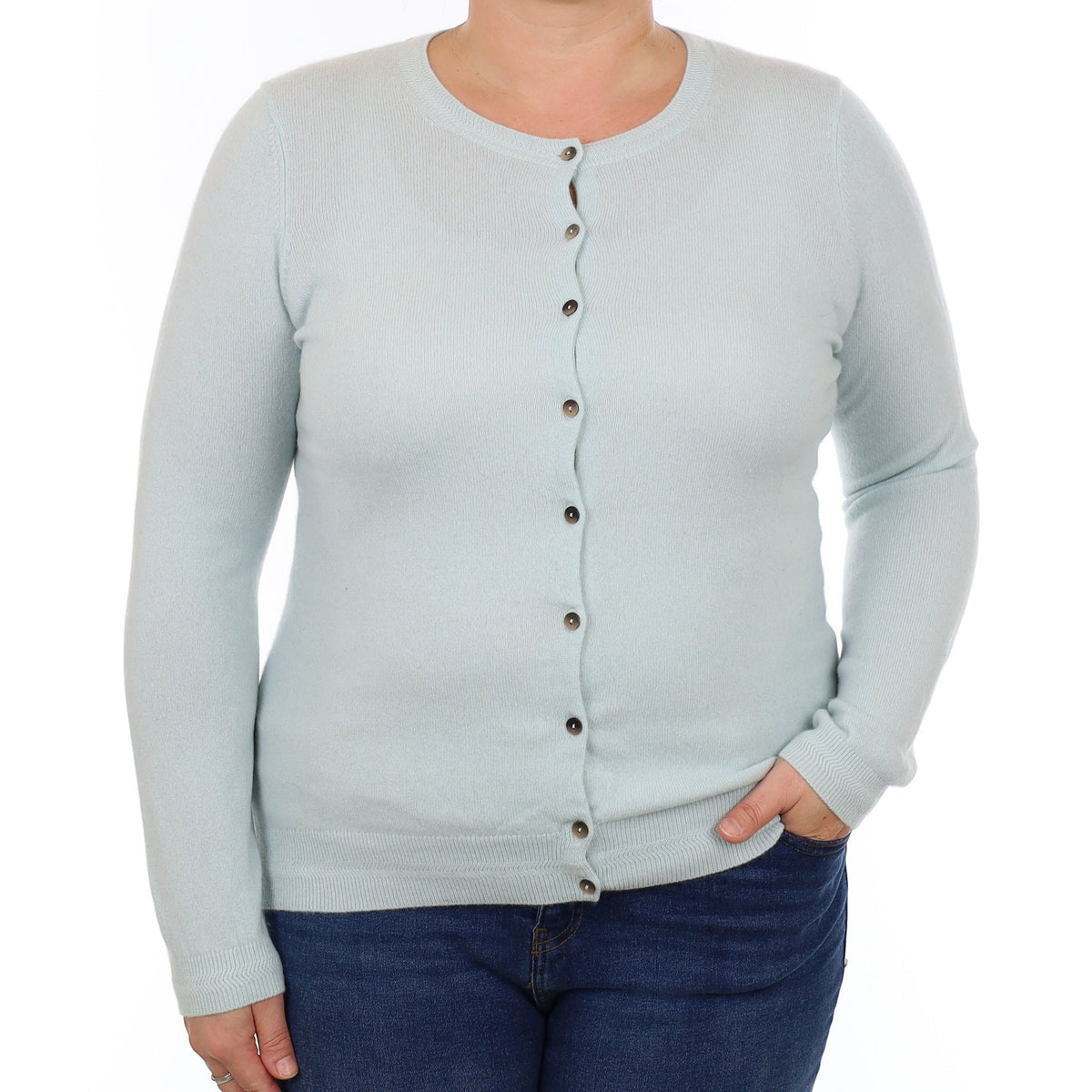 Opal Blue Cashmere Crew Neck Cardigan Large