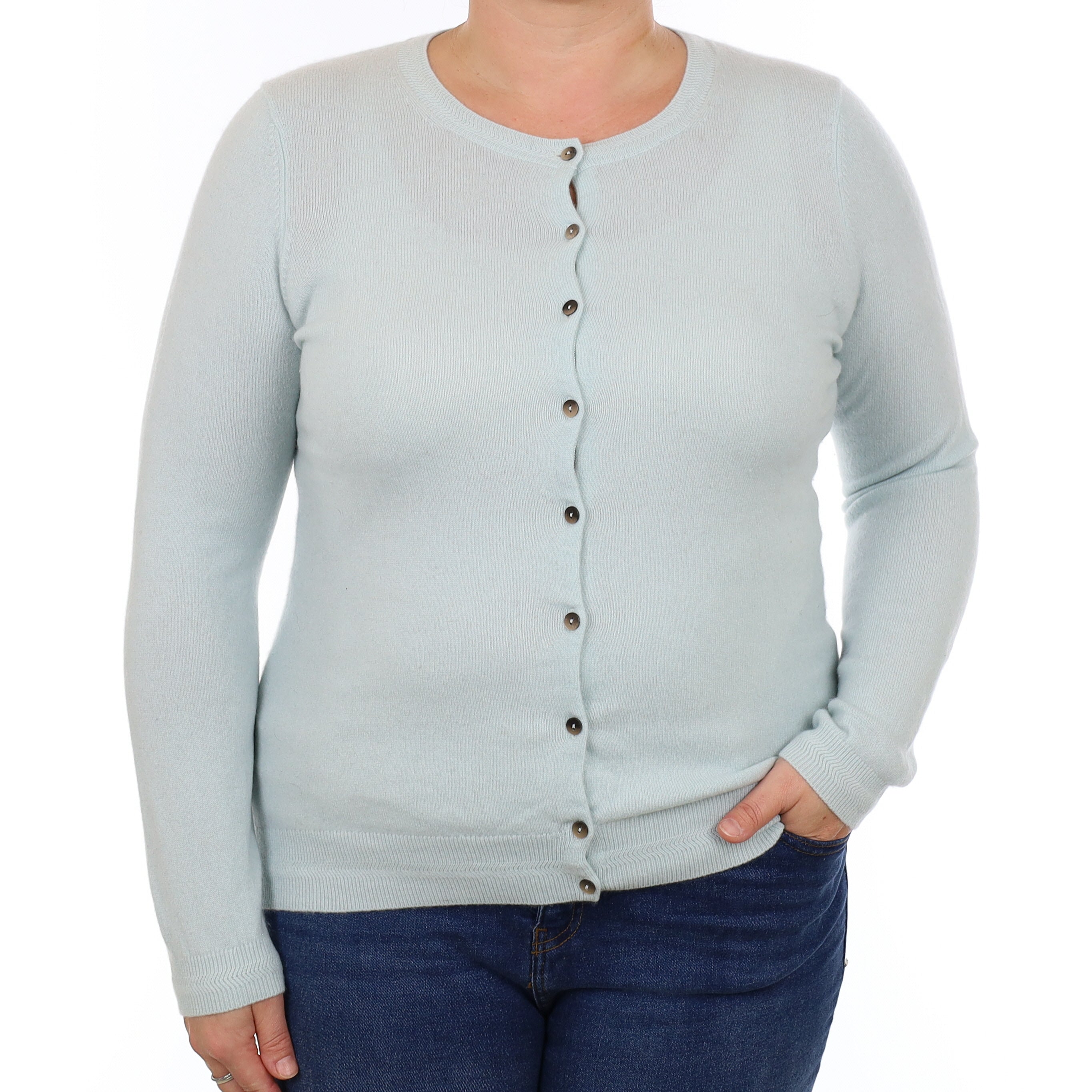 Opal Blue Cashmere Crew Neck Cardigan Large