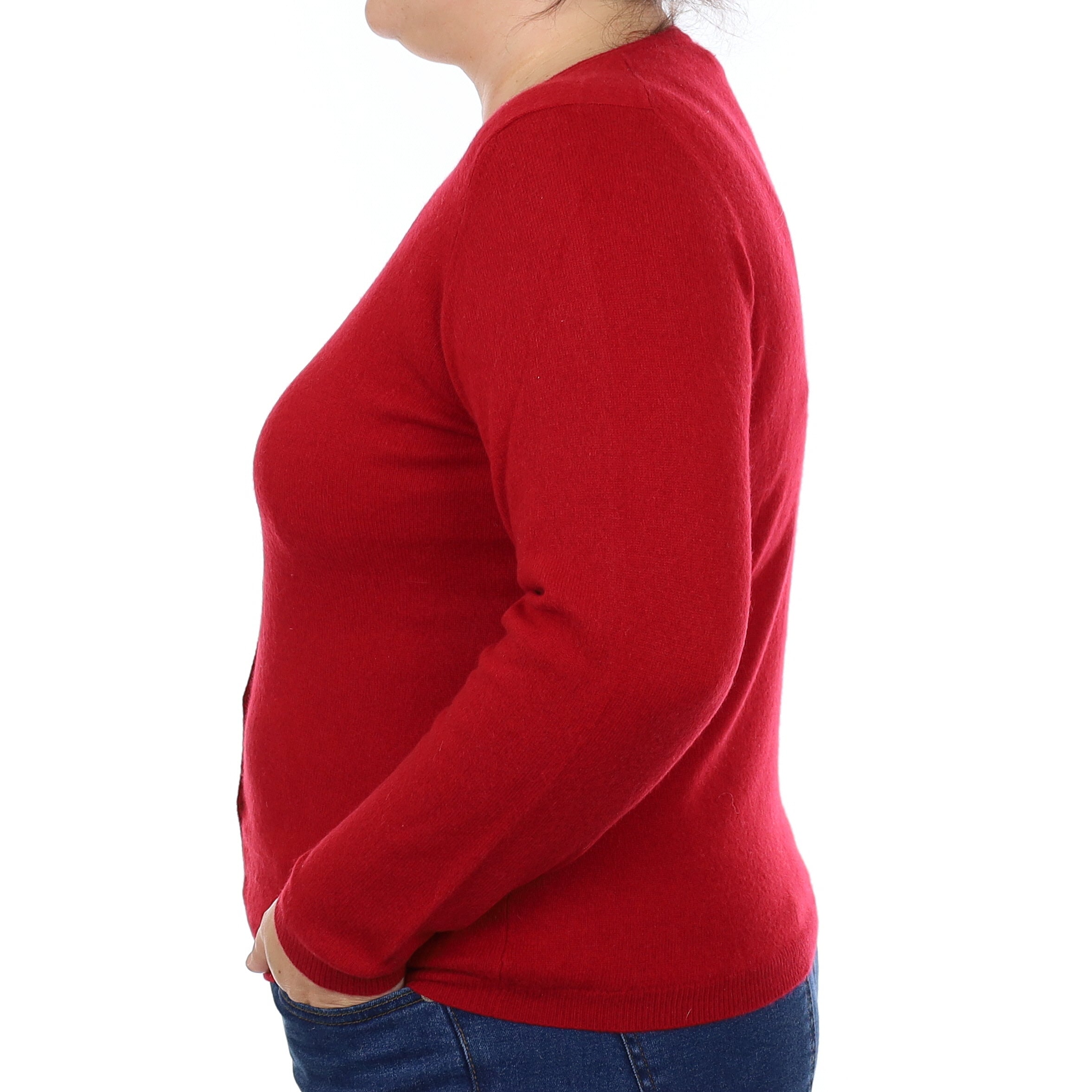 Crimson Red Cashmere Crew Neck Cardigan Large