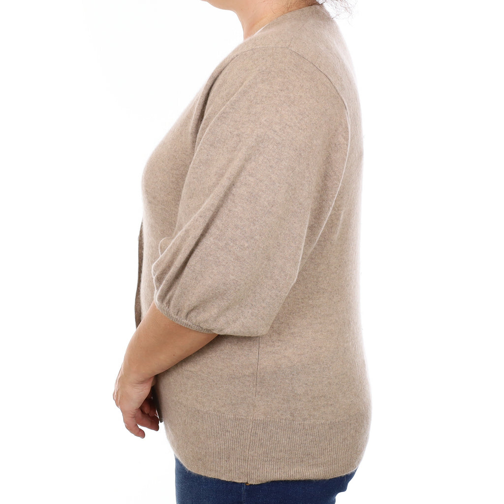 Fawn Cashmere Balloon Sleeve V Neck Cardigan Large
