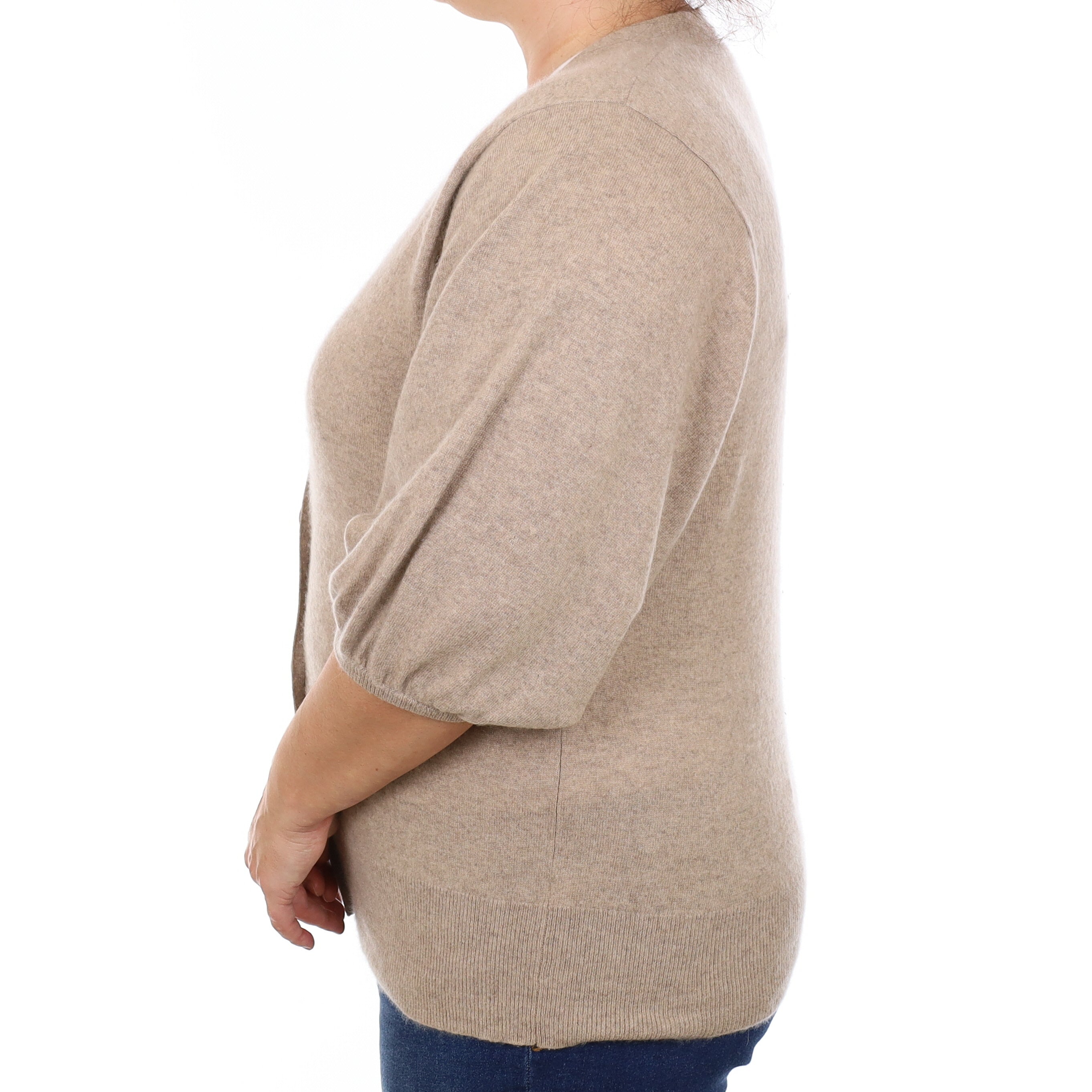 Fawn Cashmere Balloon Sleeve V Neck Cardigan Large