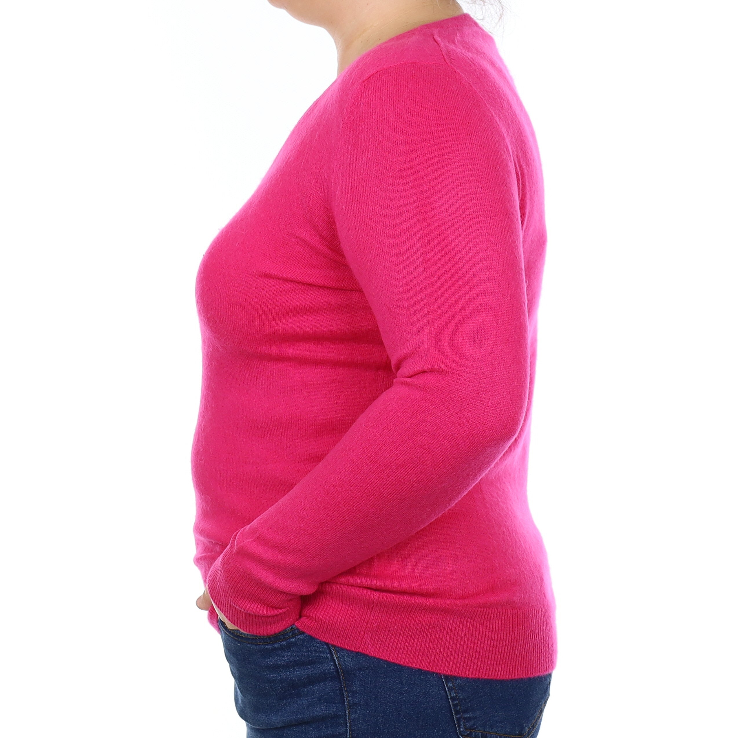 Fuchsia Pink Cashmere V Neck Jumper Large