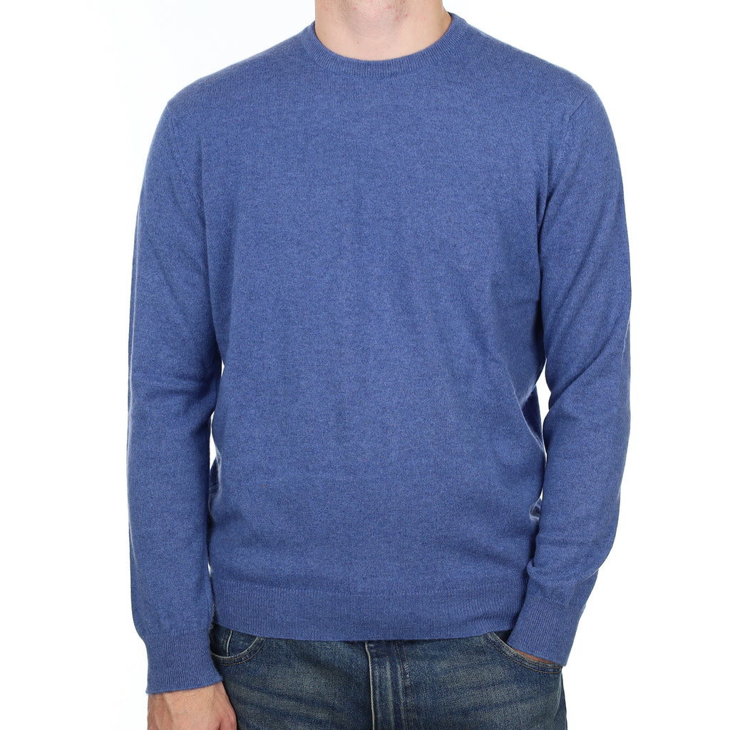 Men's Scottish Begg & Co Two Tone Blue Cashmere Crew Neck Jumper Large