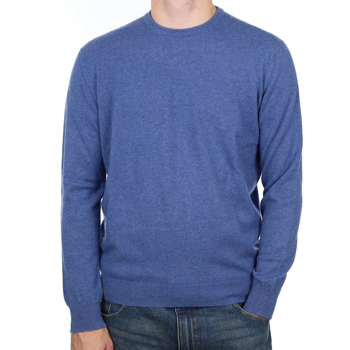 Men's Scottish Begg & Co Two Tone Blue Cashmere Crew Neck Jumper Large