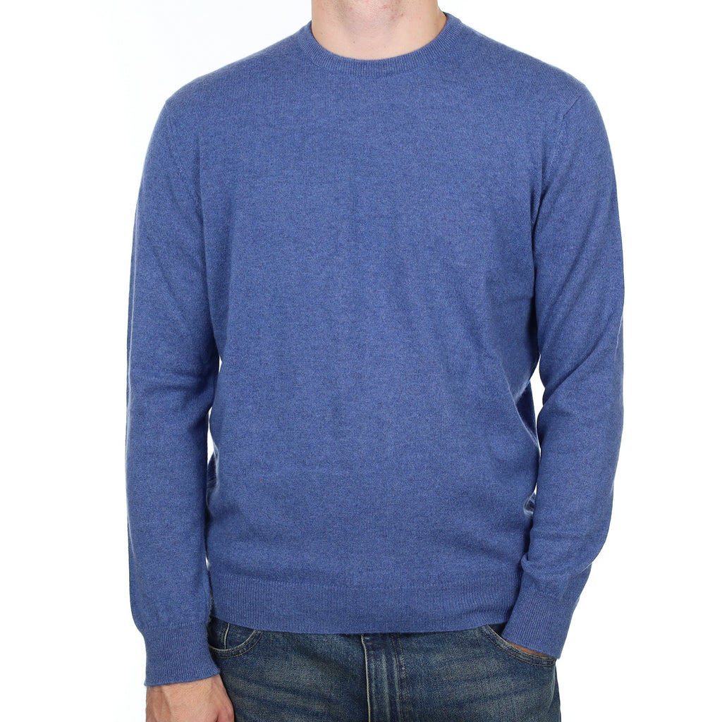Men's Scottish Begg & Co Two Tone Blue Cashmere Crew Neck Jumper Large