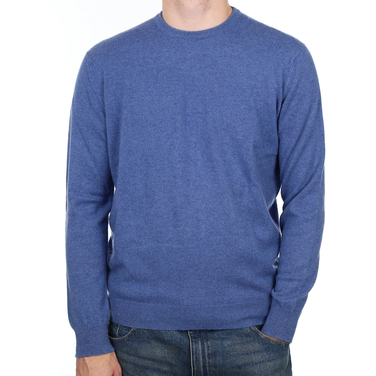Men's Scottish Begg & Co Two Tone Blue Cashmere Crew Neck Jumper Large