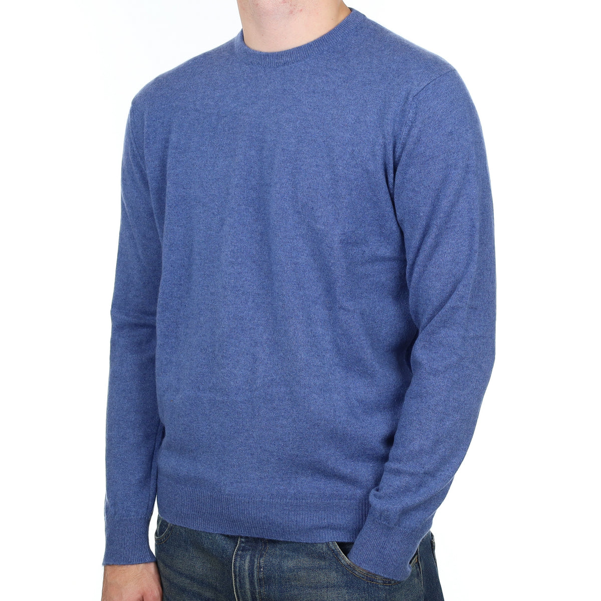 Men's Scottish Begg & Co Two Tone Blue Cashmere Crew Neck Jumper Large