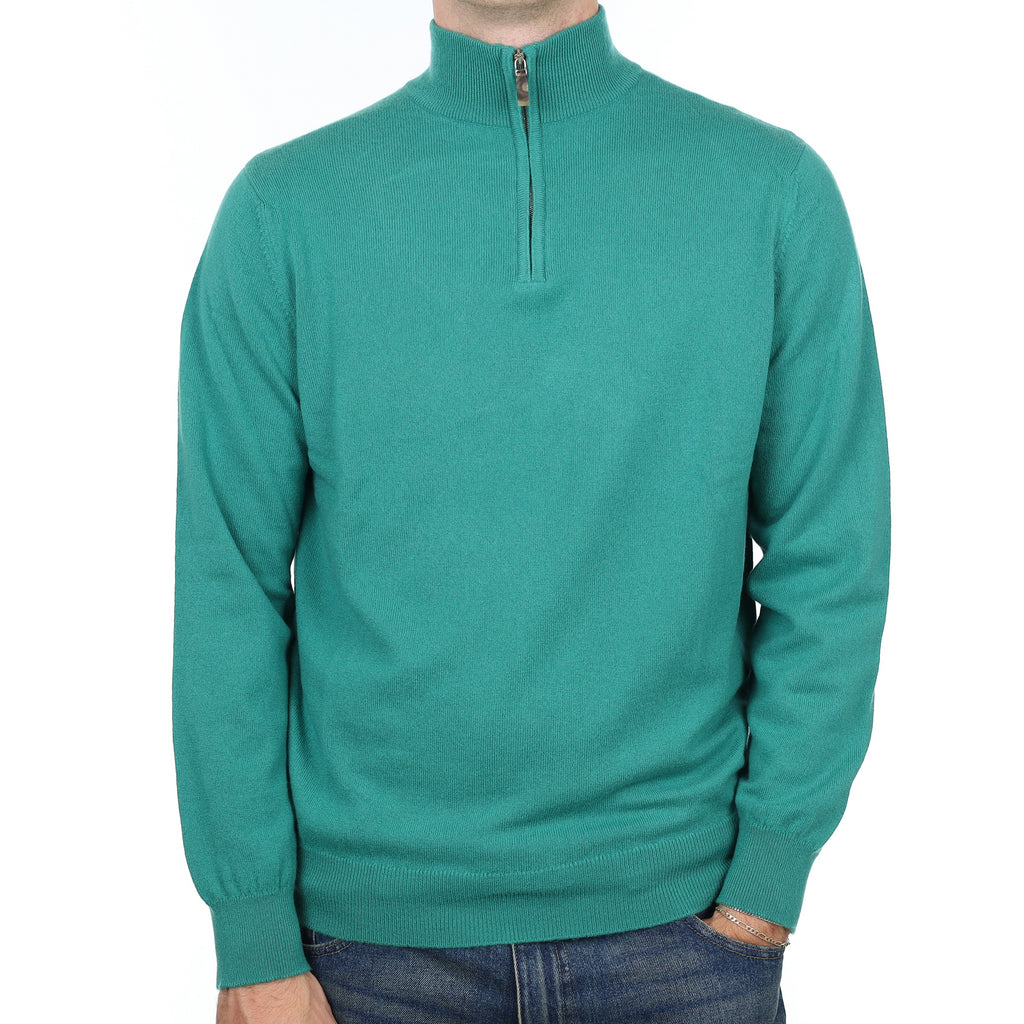 Men's Scottish Scott & Charters Sea Green Cashmere 1/4 Zip Jumper Large