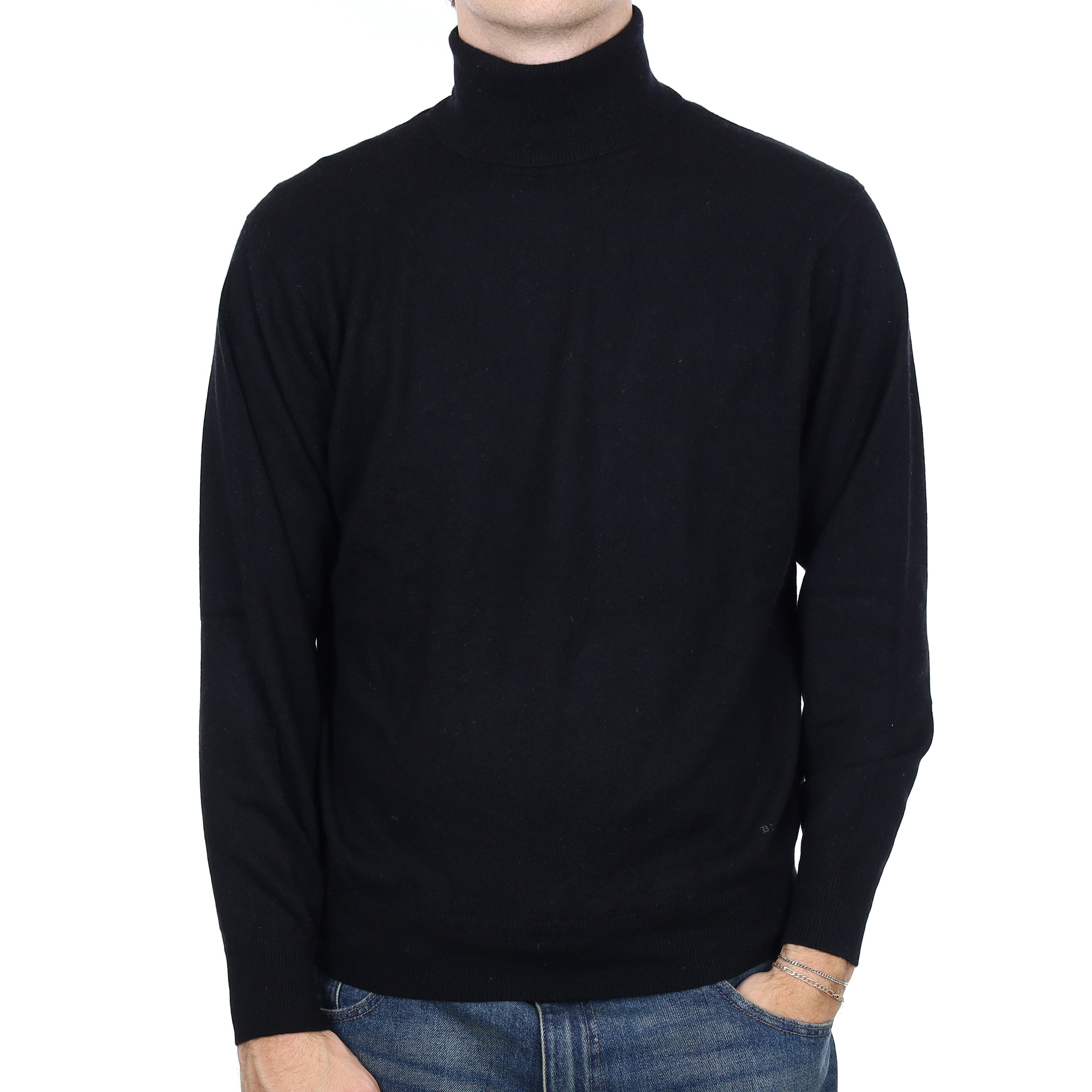 Men's Burberry Black Cashmere Polo Neck Jumper Large