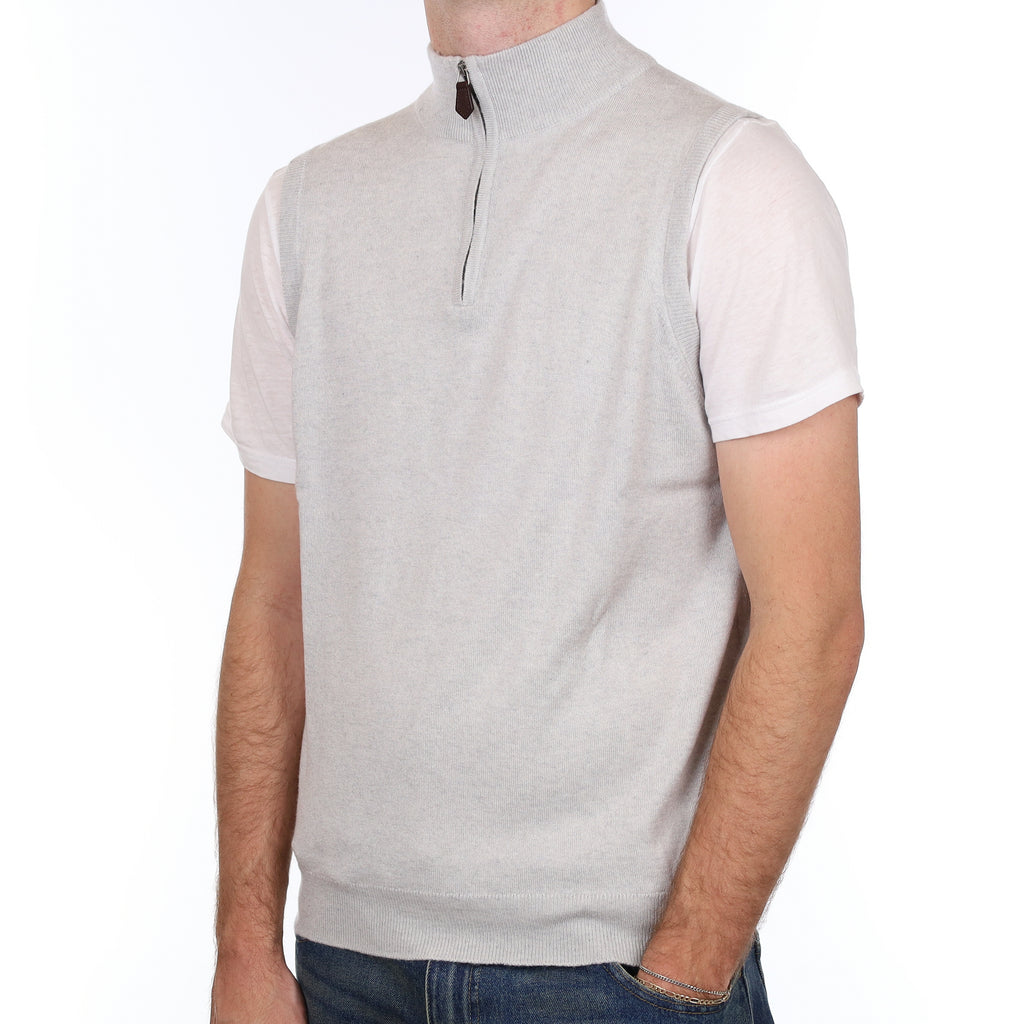 Men's Scottish Scott & Chambers Frost Grey Cashmere Sleeveless 1/4 Zip Jumper Large