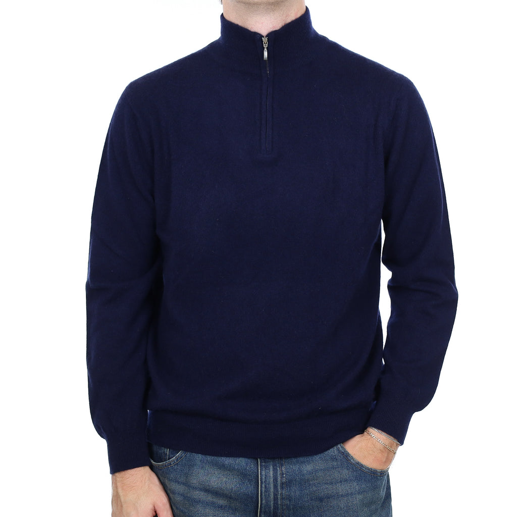 Men's Scottish Scott & Charters Navy Cashmere 1/4 Zip Jumper Large