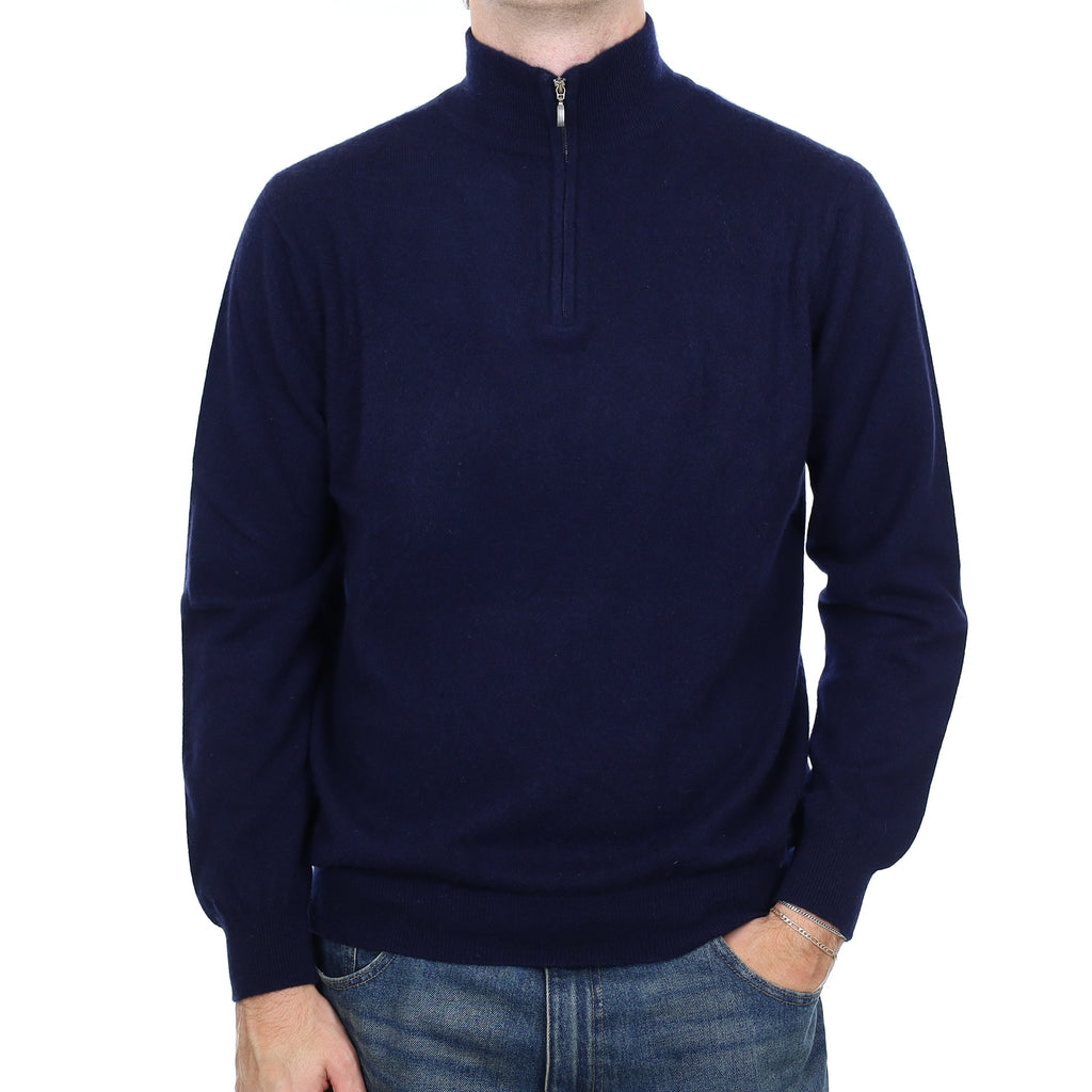 Men's Scottish Scott & Charters Navy Cashmere 1/4 Zip Jumper Large