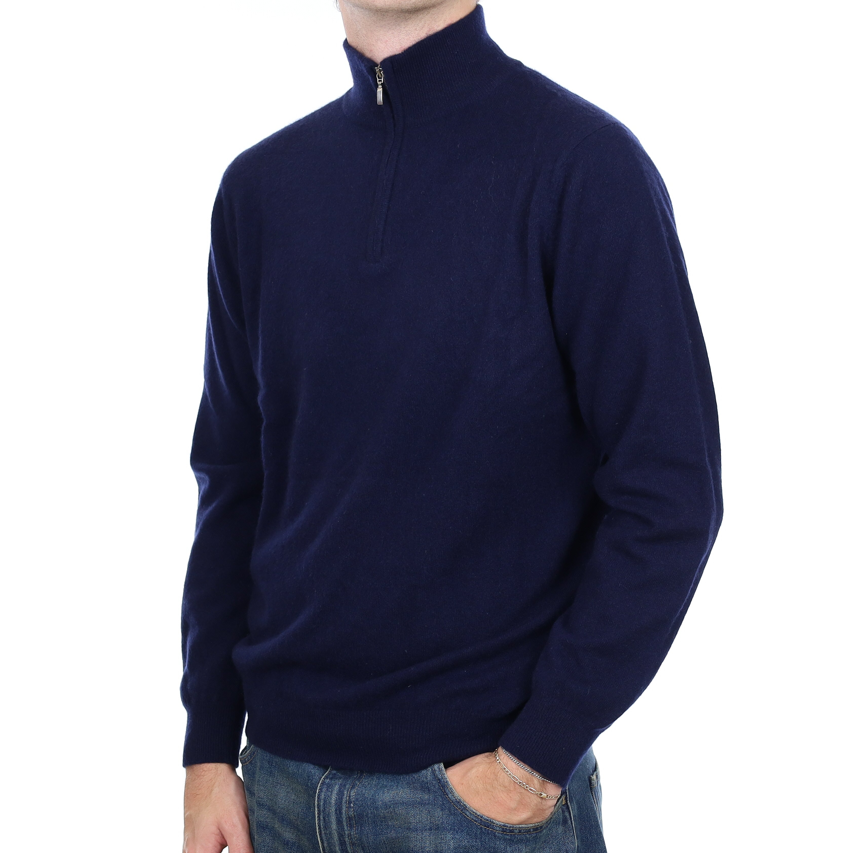 Men's Scottish Scott & Charters Navy Cashmere 1/4 Zip Jumper Large