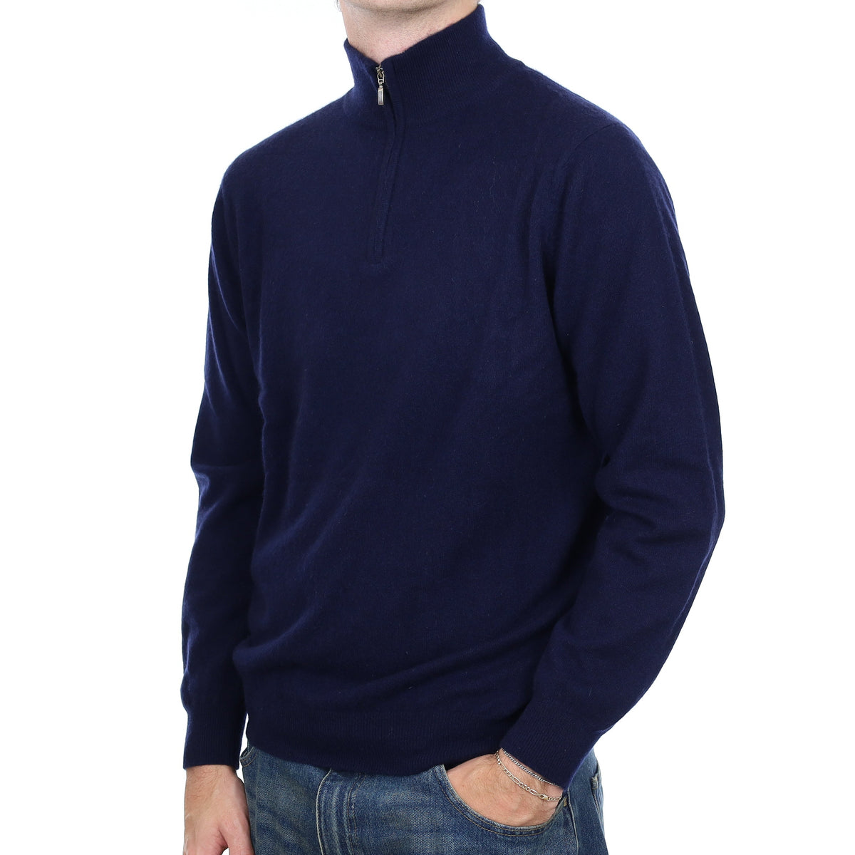 Men's Scottish Scott & Charters Navy Cashmere 1/4 Zip Jumper Large