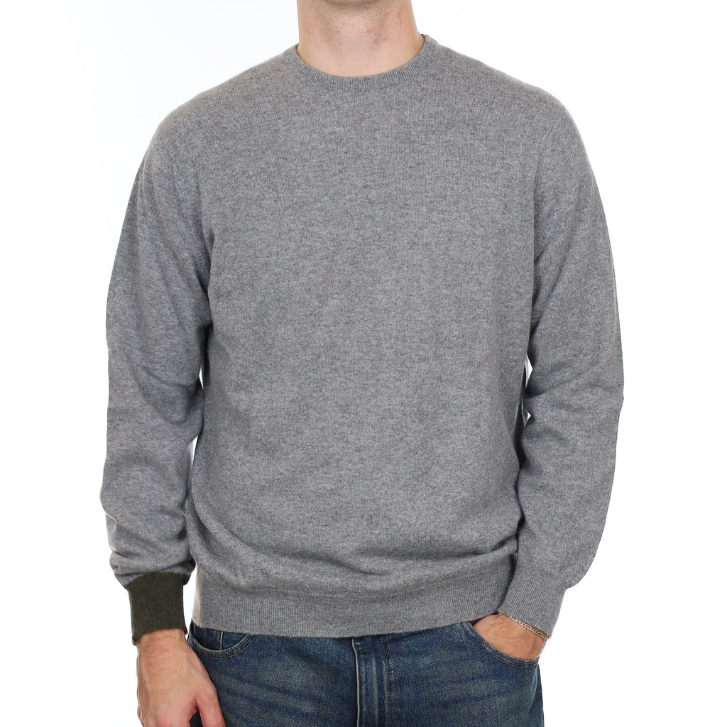 Men's Scottish Alex Begg Ash Grey Cashmere Crew Neck Jumper Large
