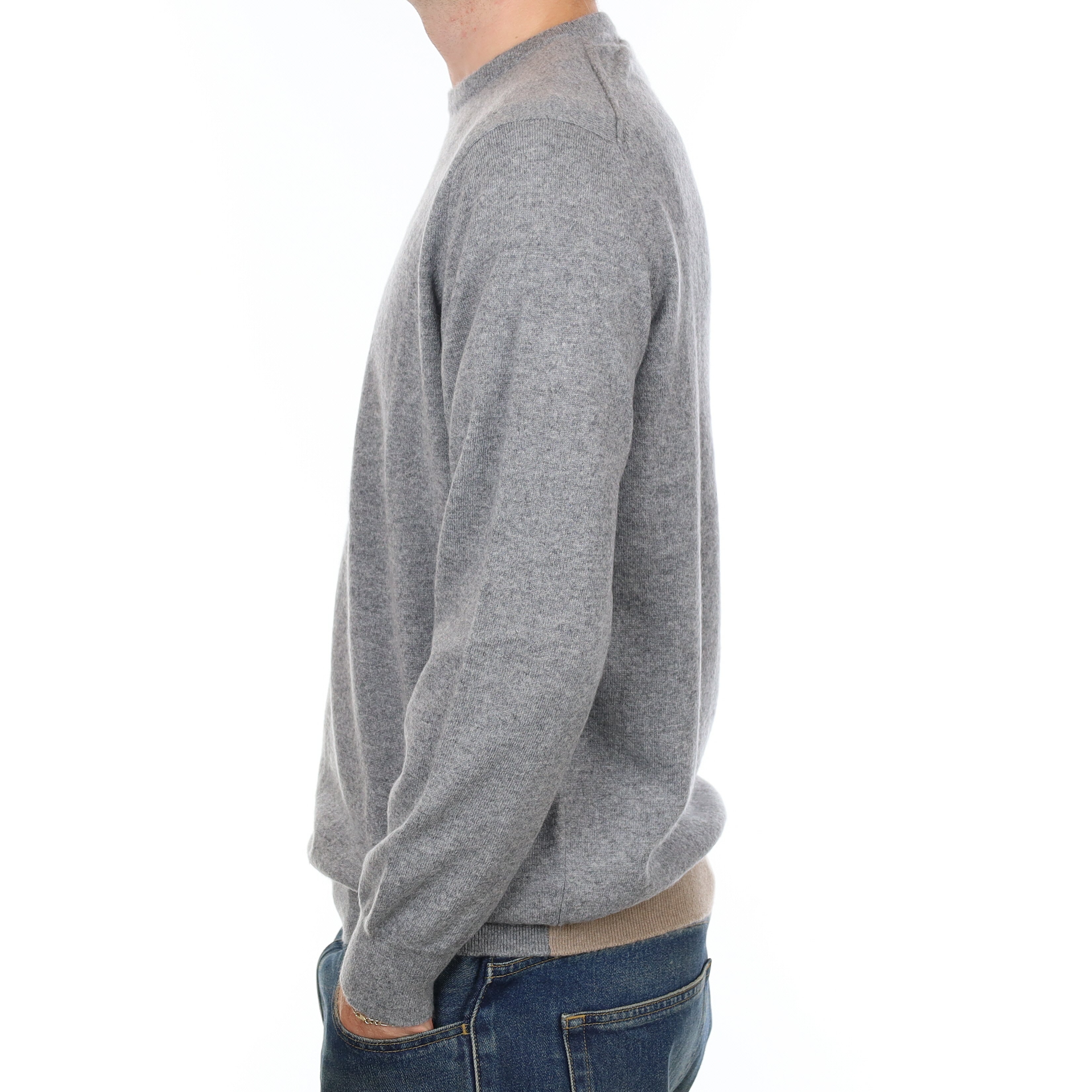 Men's Scottish Alex Begg Ash Grey Cashmere Crew Neck Jumper Large