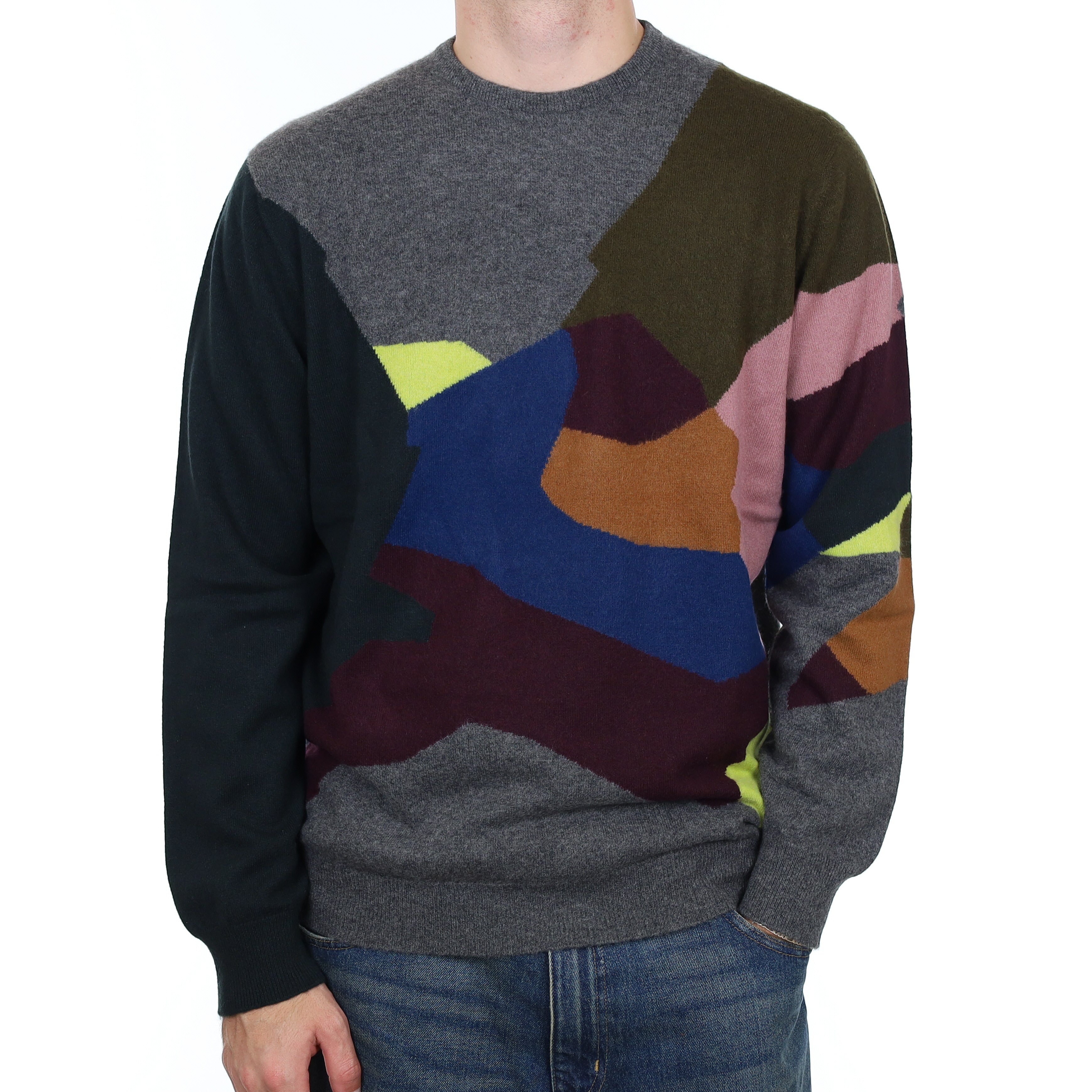 Men's Scottish Alex Begg Multicolour Cashmere Crew Neck Jumper Large