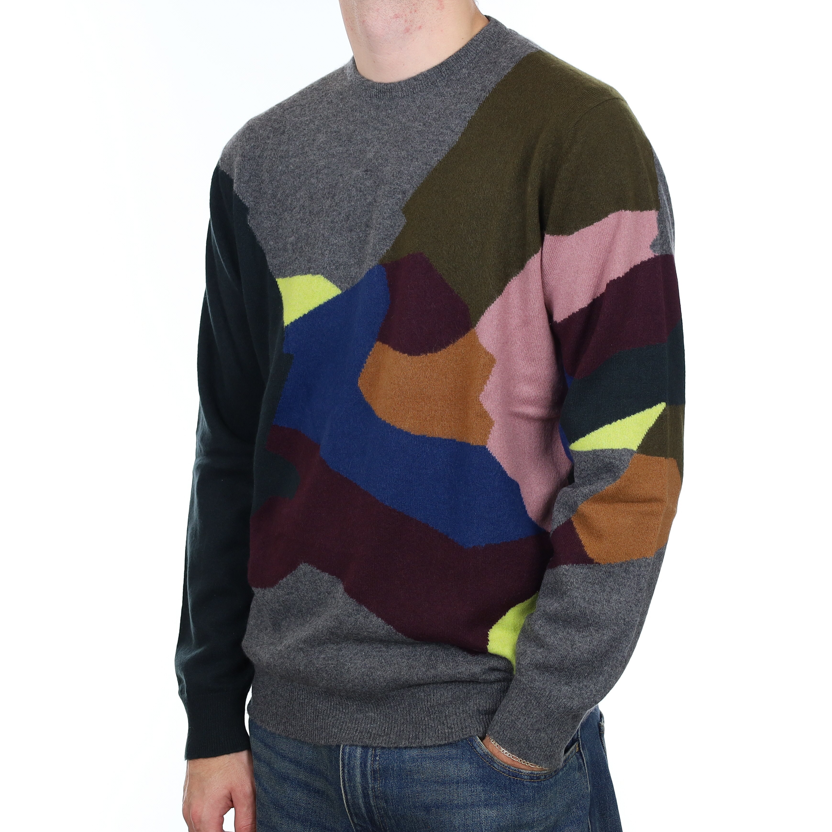 Men's Scottish Alex Begg Multicolour Cashmere Crew Neck Jumper Large