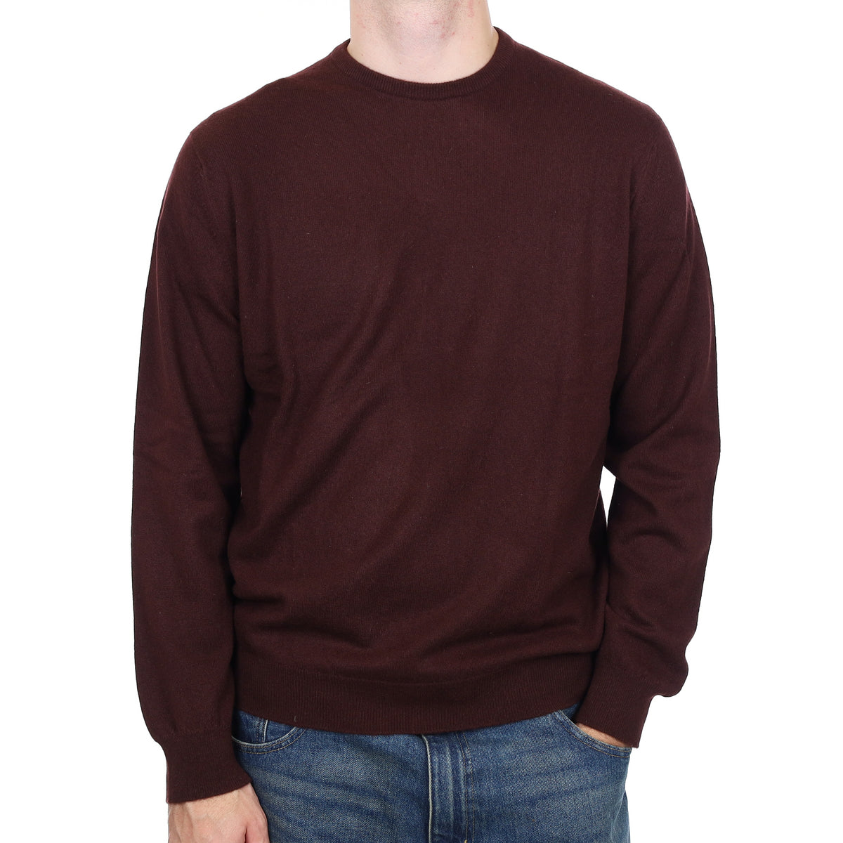 Men's Scottish Begg & Co Darkest Red Cashmere Crew Neck Jumper Large