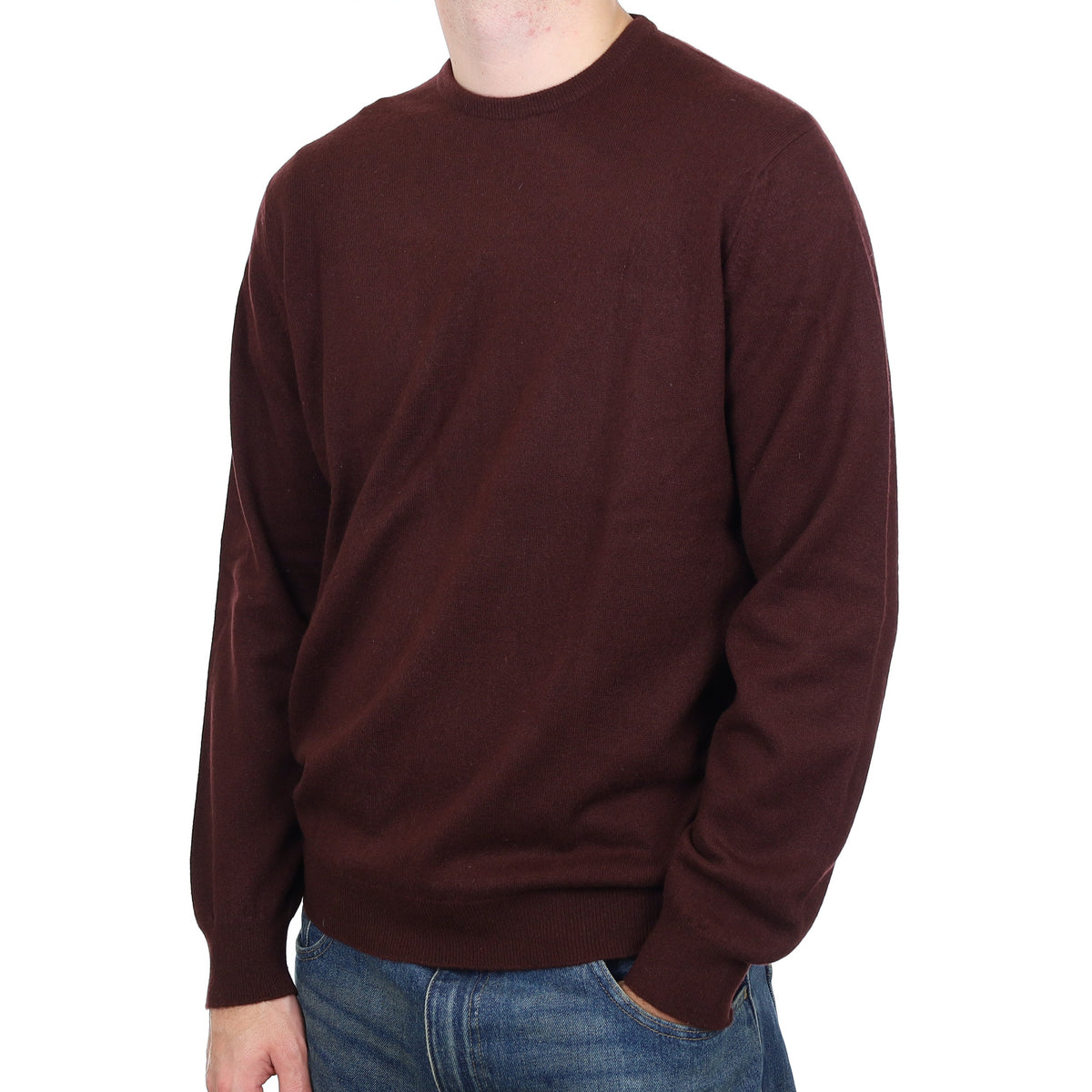 Men's Scottish Begg & Co Darkest Red Cashmere Crew Neck Jumper Large