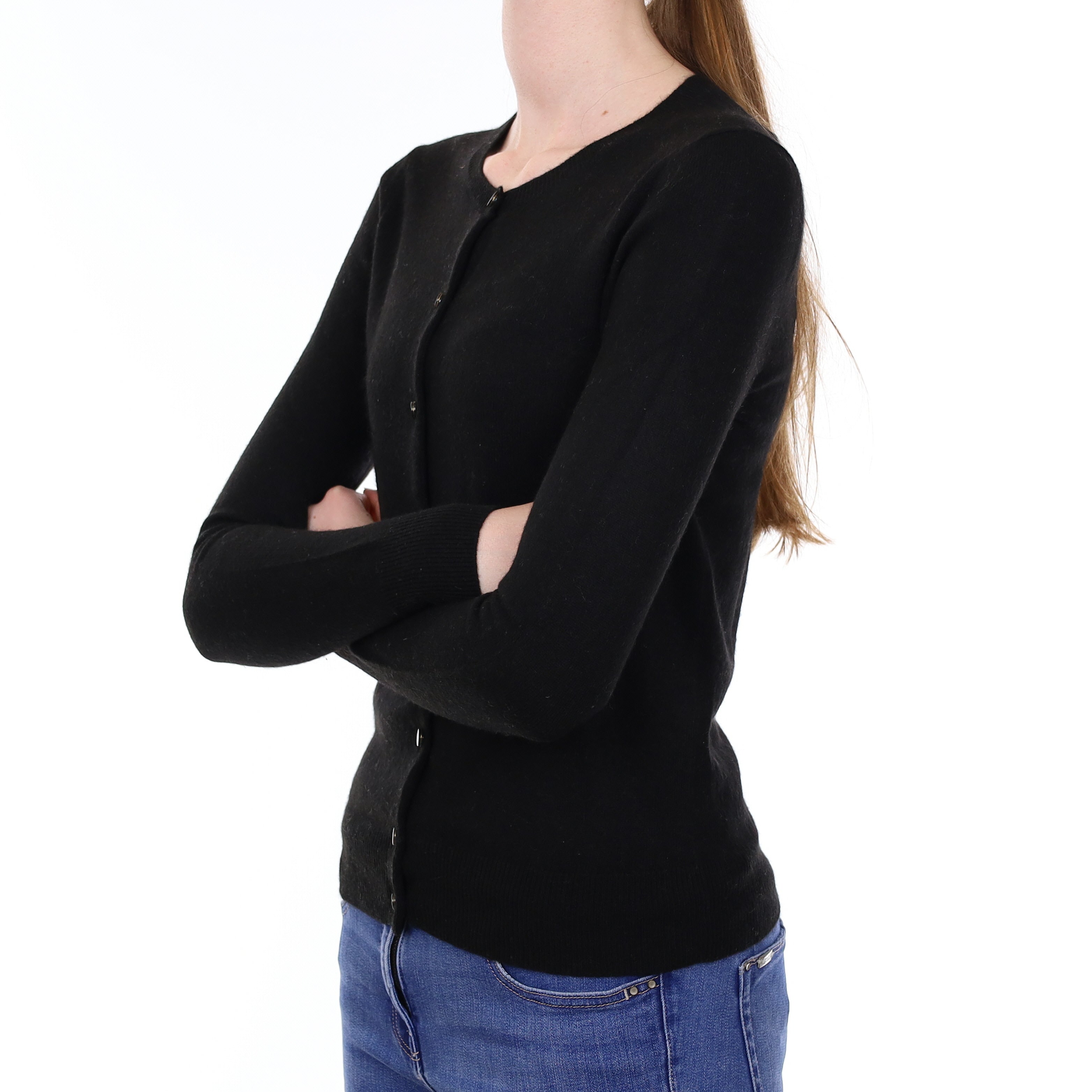 Black Cashmere Crew Neck Cardigan Extra Small