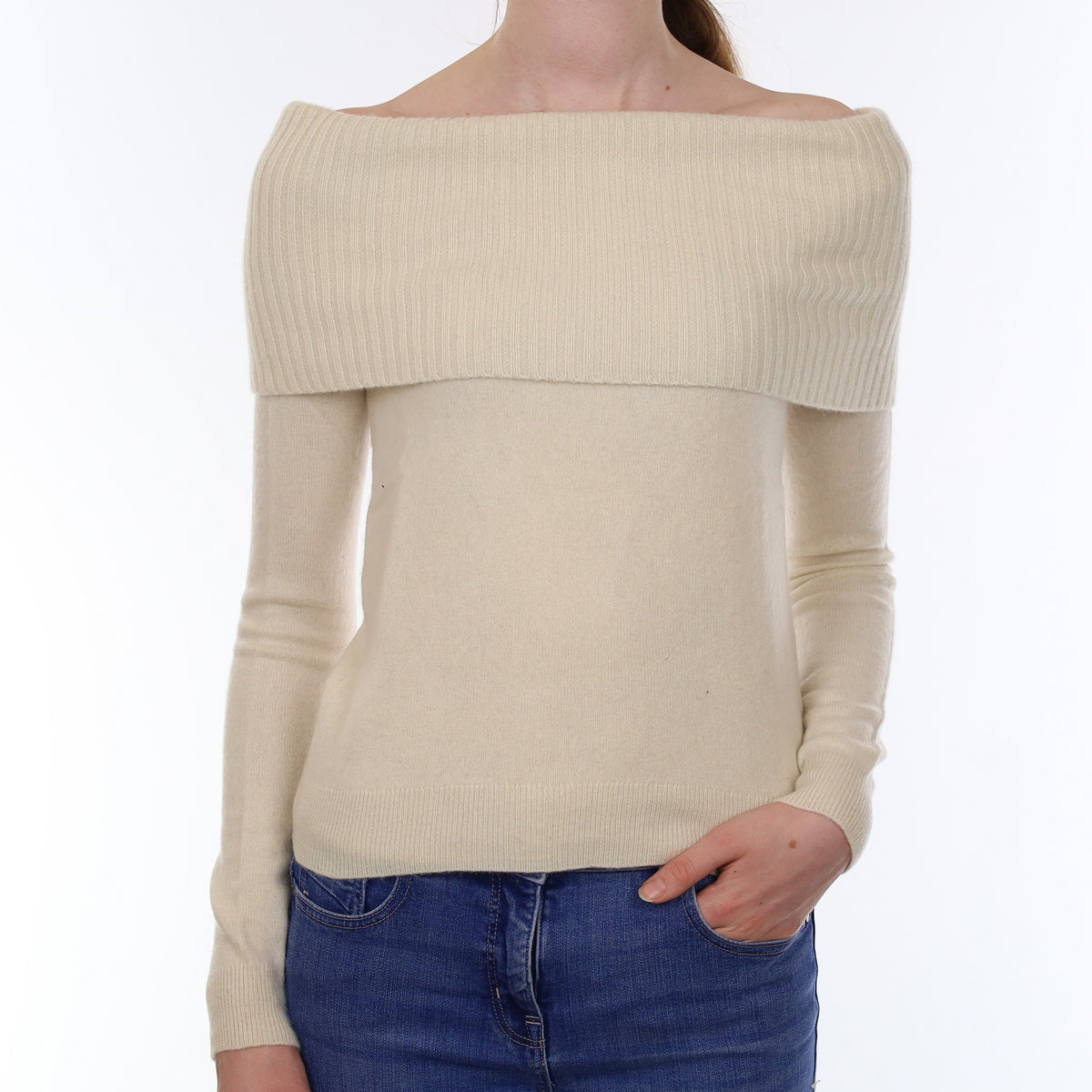Theory Cream Cashmere Off Shoulder Jumper Extra Small