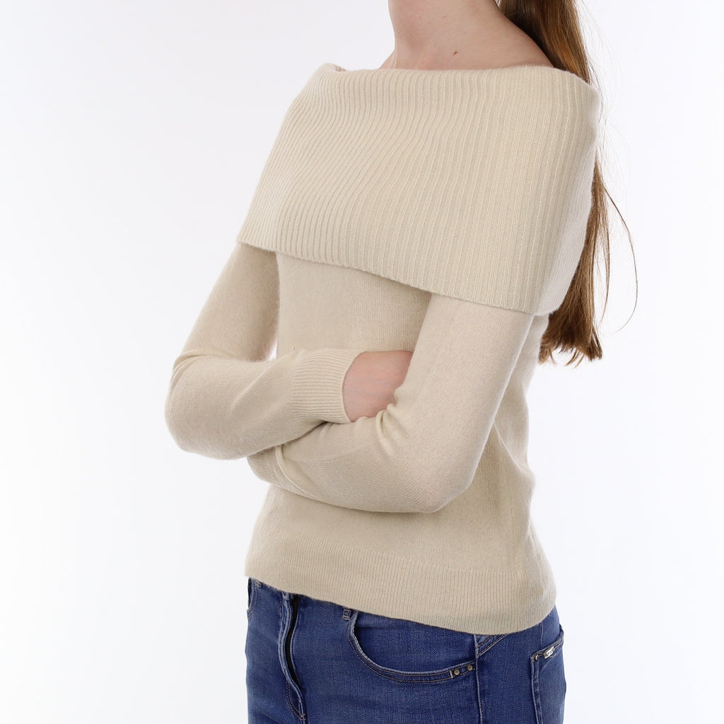 Theory Cream Cashmere Off Shoulder Jumper Extra Small