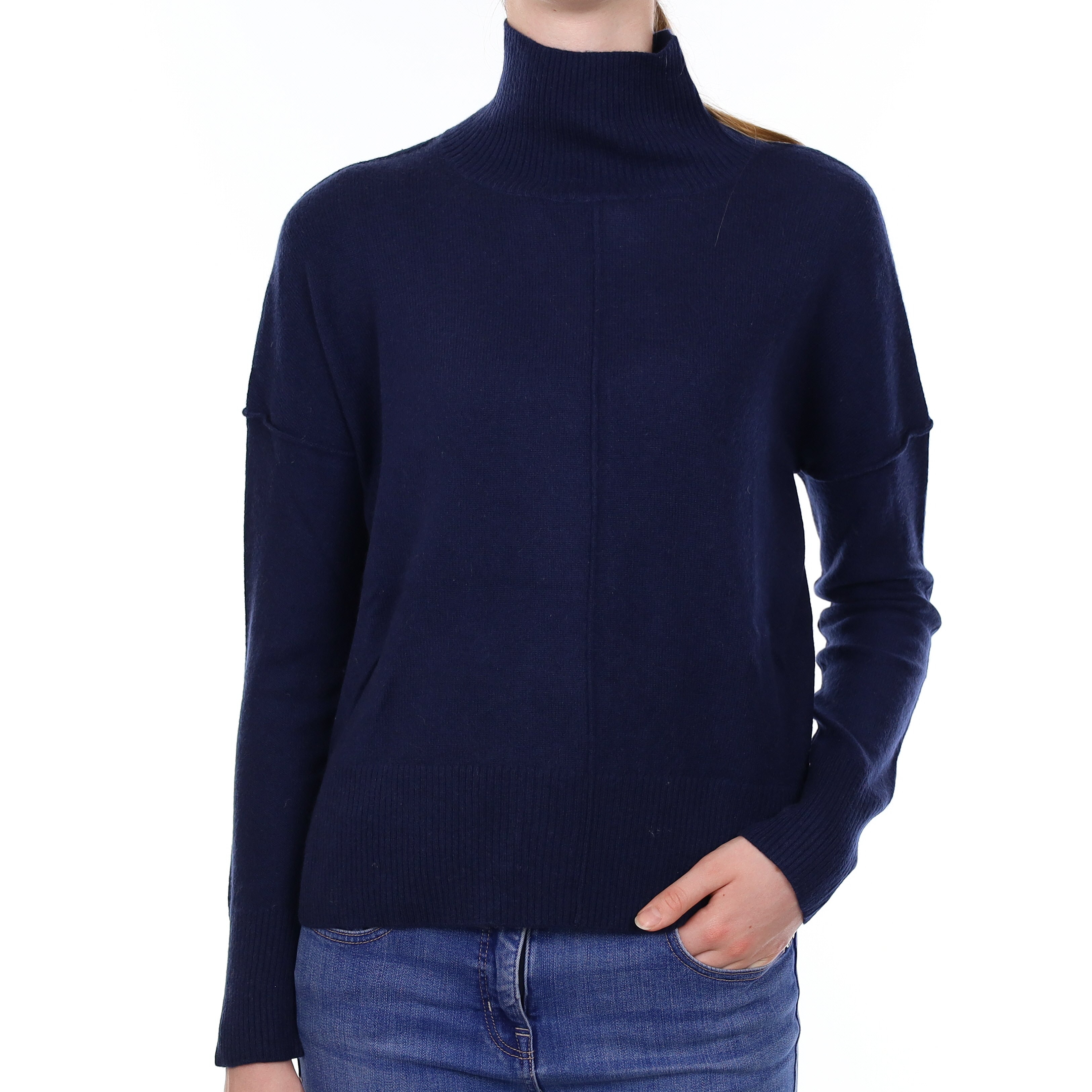 Navy Blue Cashmere Turtle Neck Jumper Extra Small