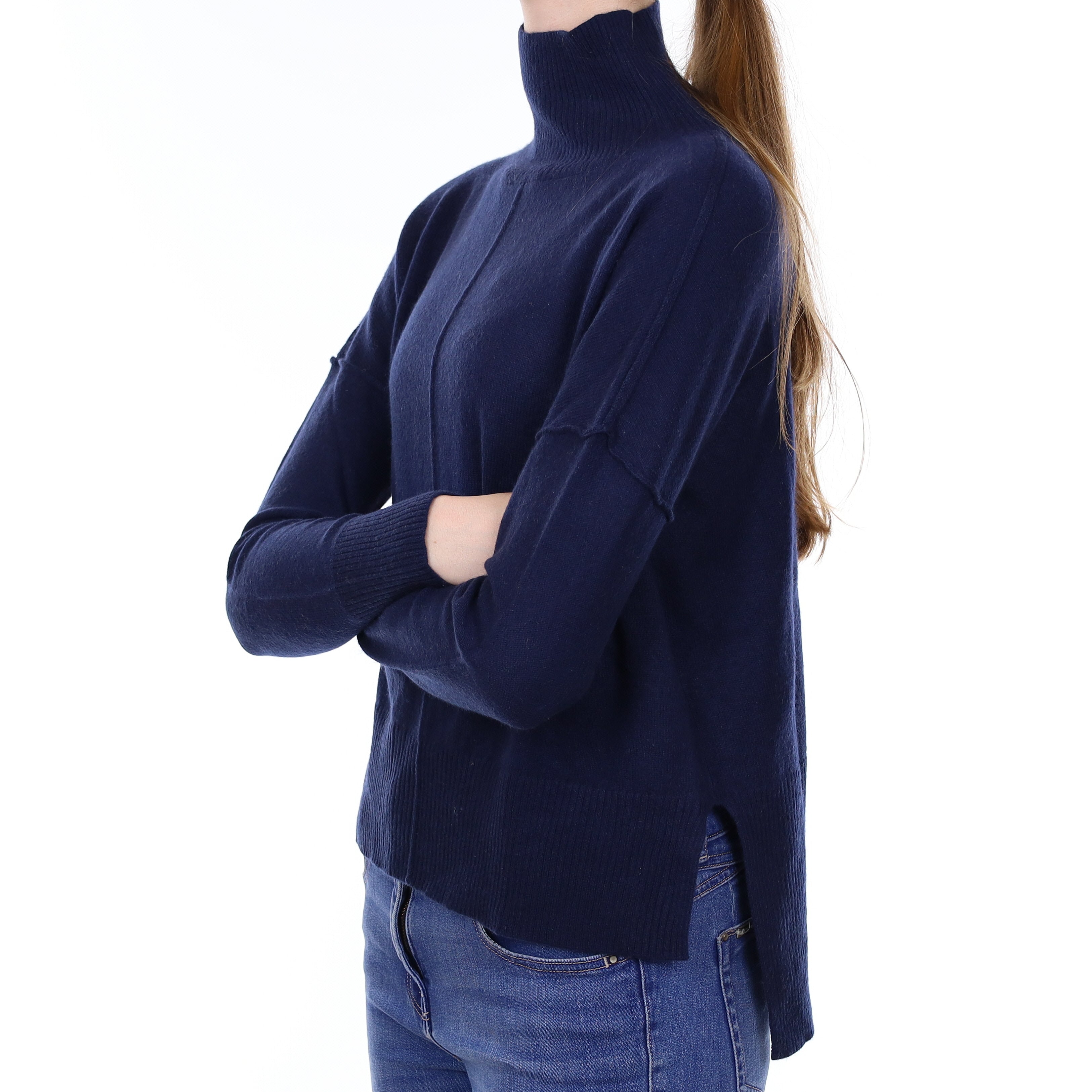 Navy Blue Cashmere Turtle Neck Jumper Extra Small