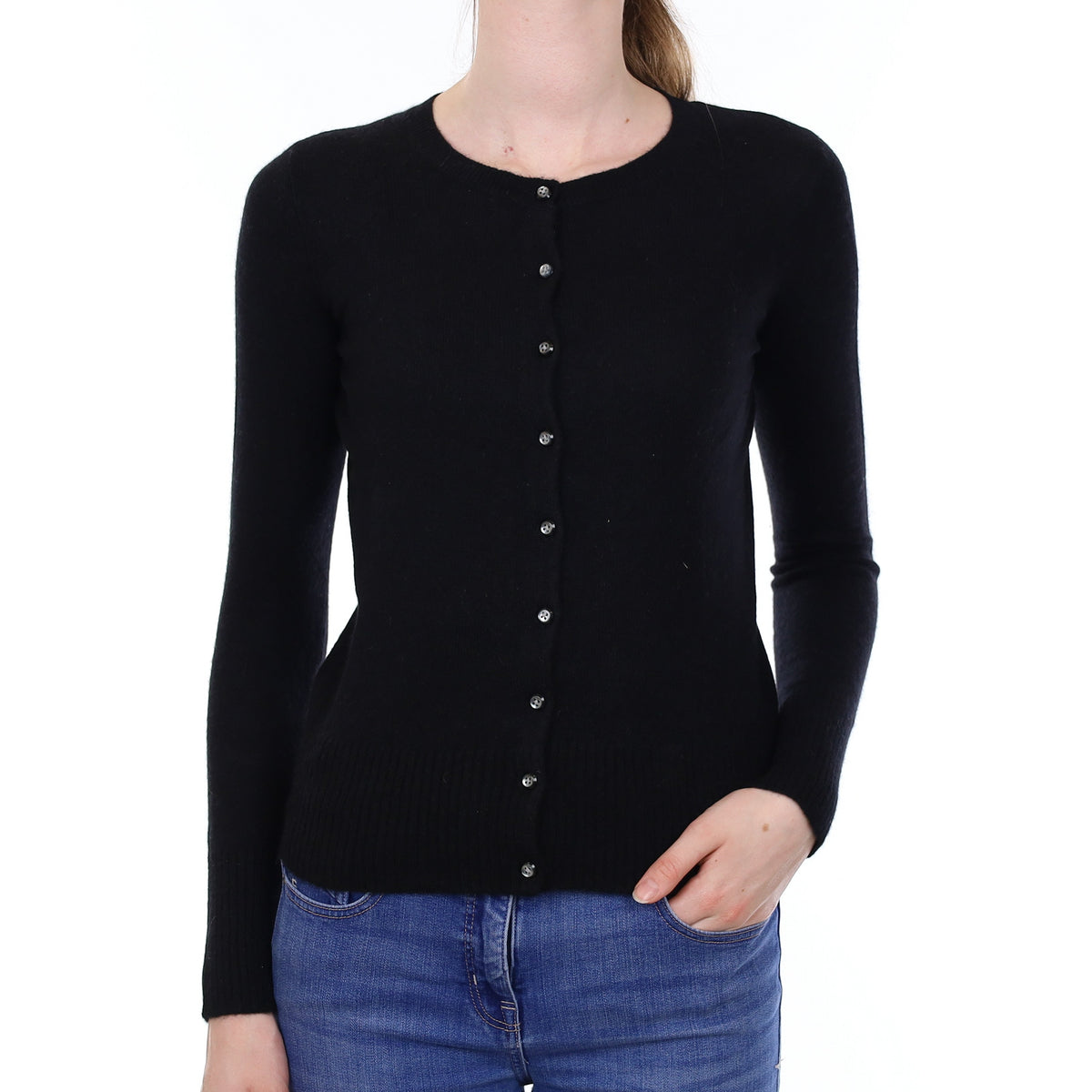 Black Cashmere Crew Neck Cardigan Extra Small