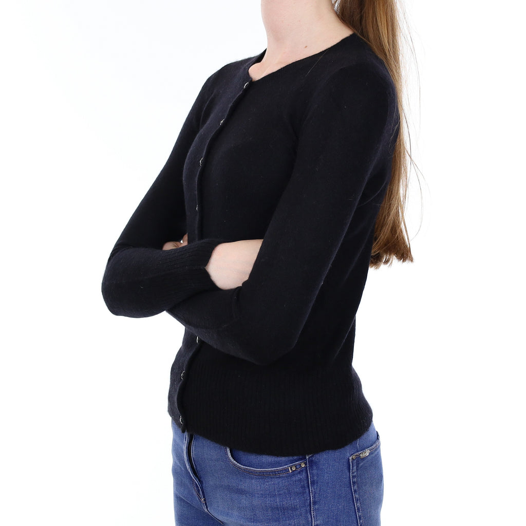 Black Cashmere Crew Neck Cardigan Extra Small