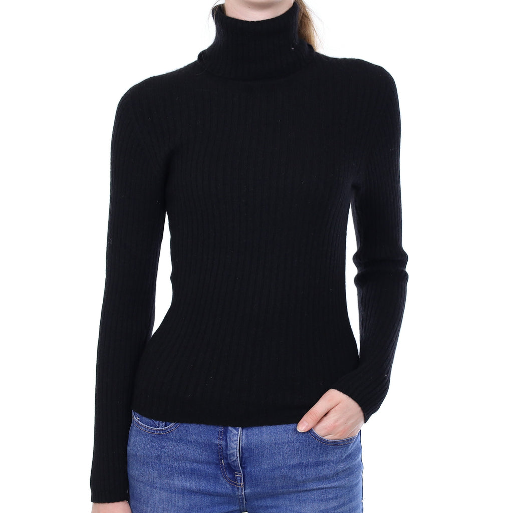 Black Skinny Rib Cashmere Polo Neck Jumper Extra Small