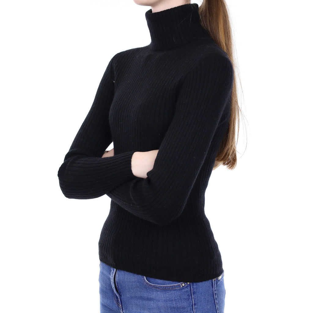 Black Skinny Rib Cashmere Polo Neck Jumper Extra Small