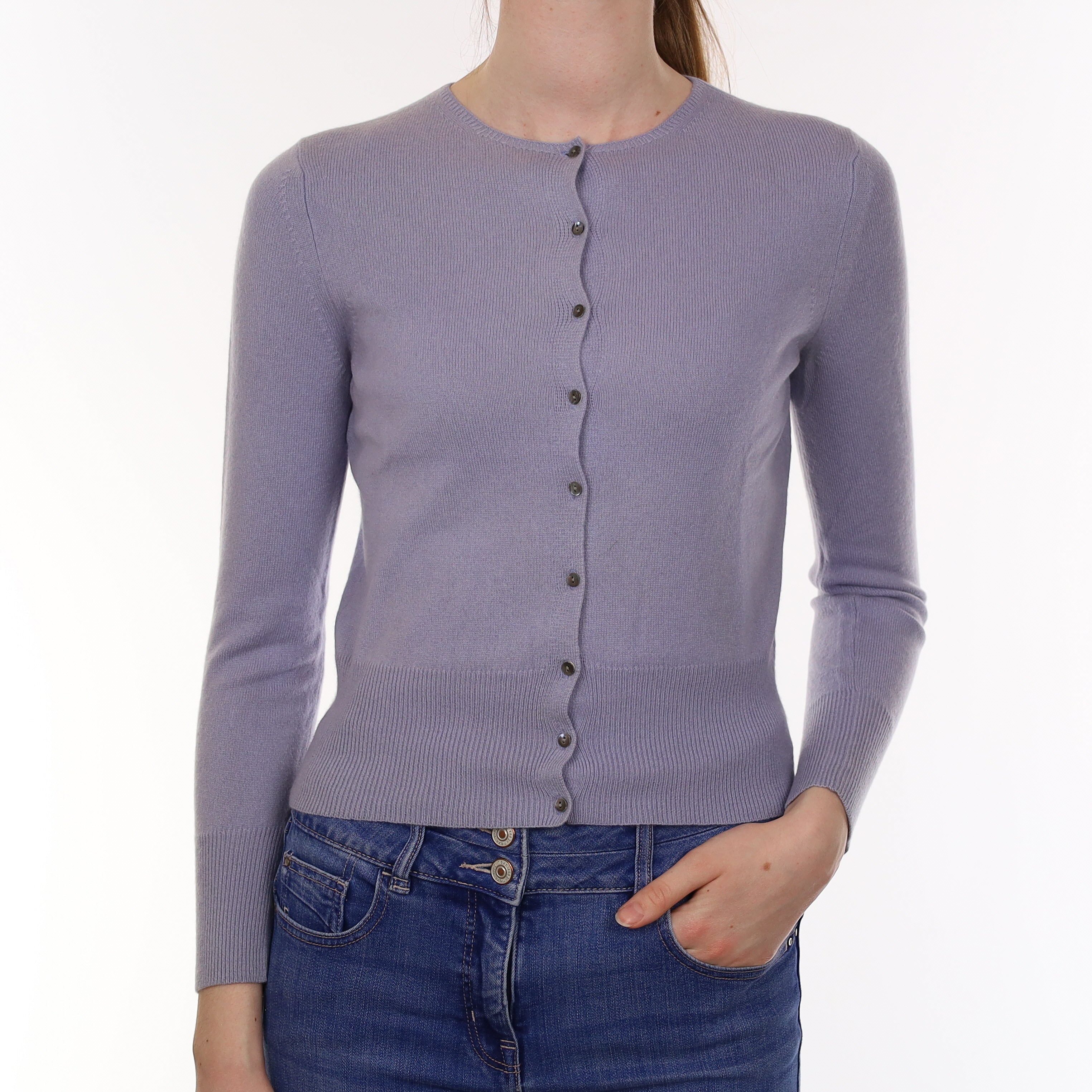Dusty Lilac Cashmere Crew Neck Cardigan Extra Small
