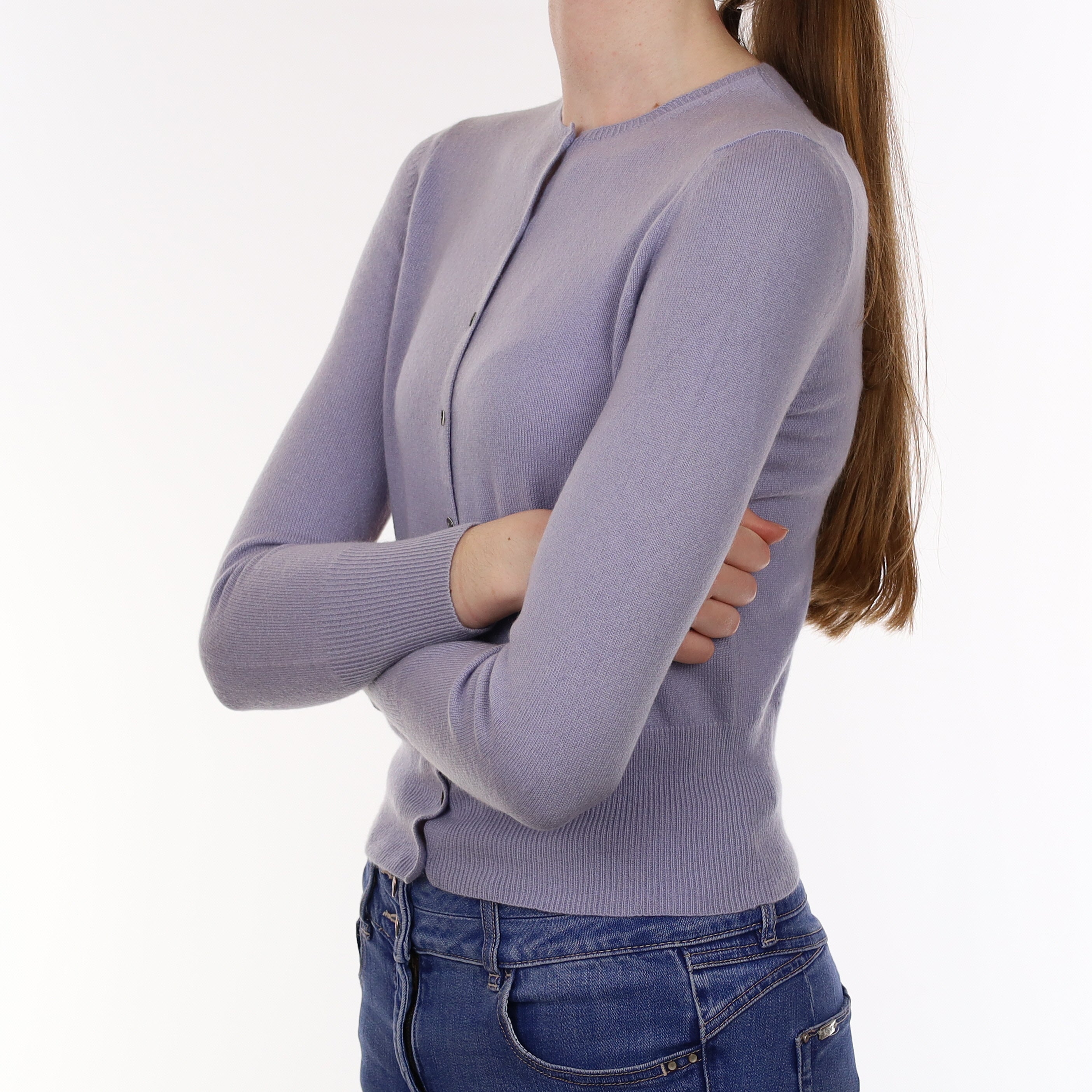 Dusty Lilac Cashmere Crew Neck Cardigan Extra Small