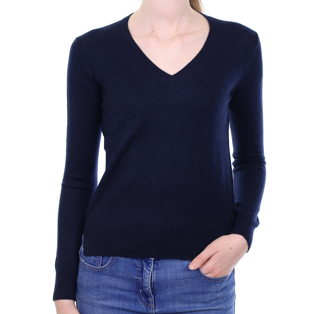 Navy Blue Cashmere V Neck Jumper Extra Small