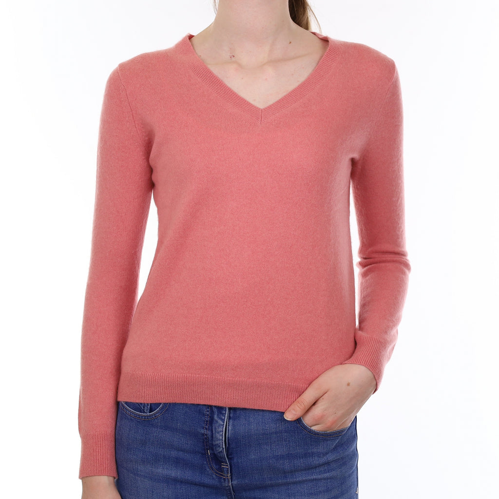 Blush Pink Cashmere V Neck Jumper Extra Small