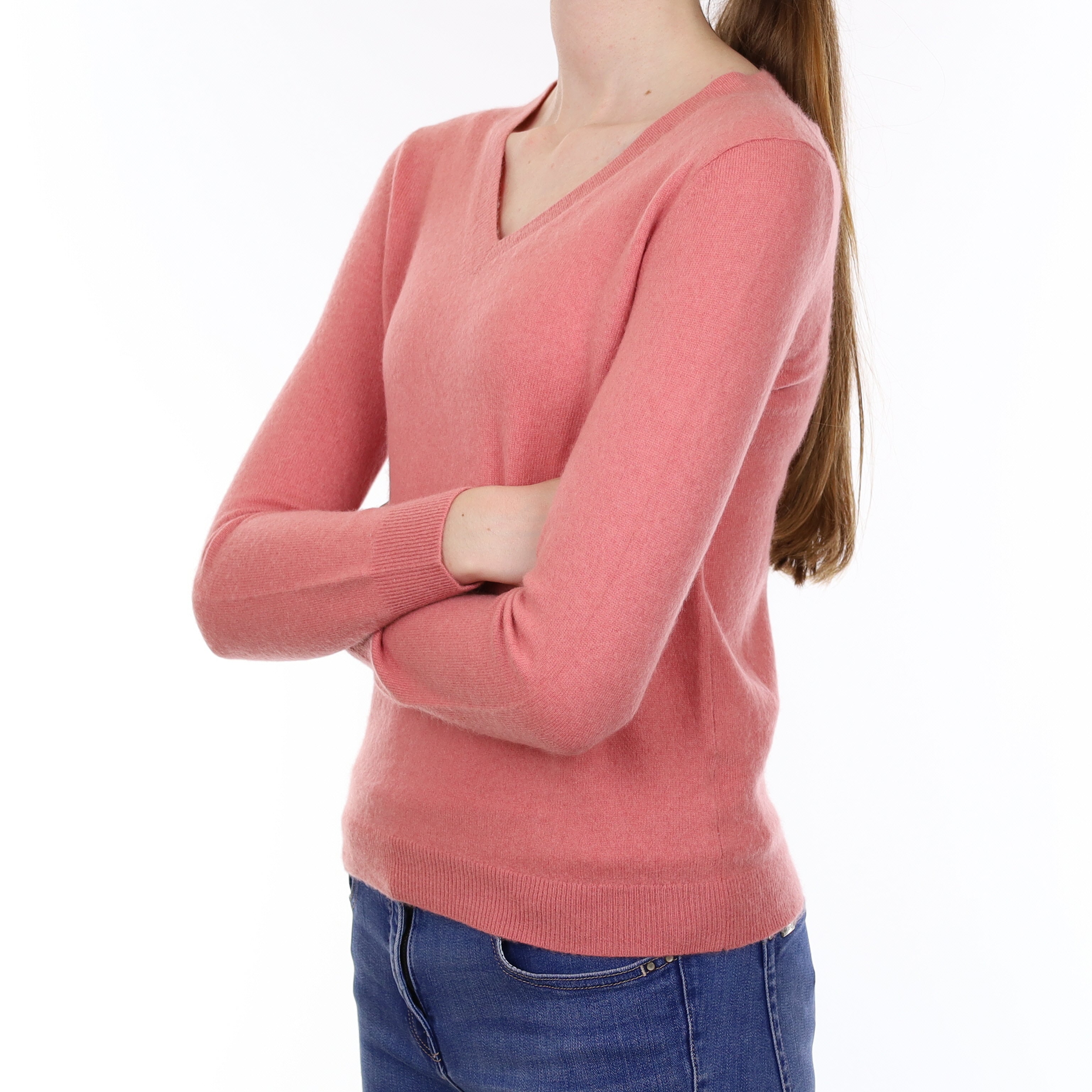 Blush Pink Cashmere V Neck Jumper Extra Small